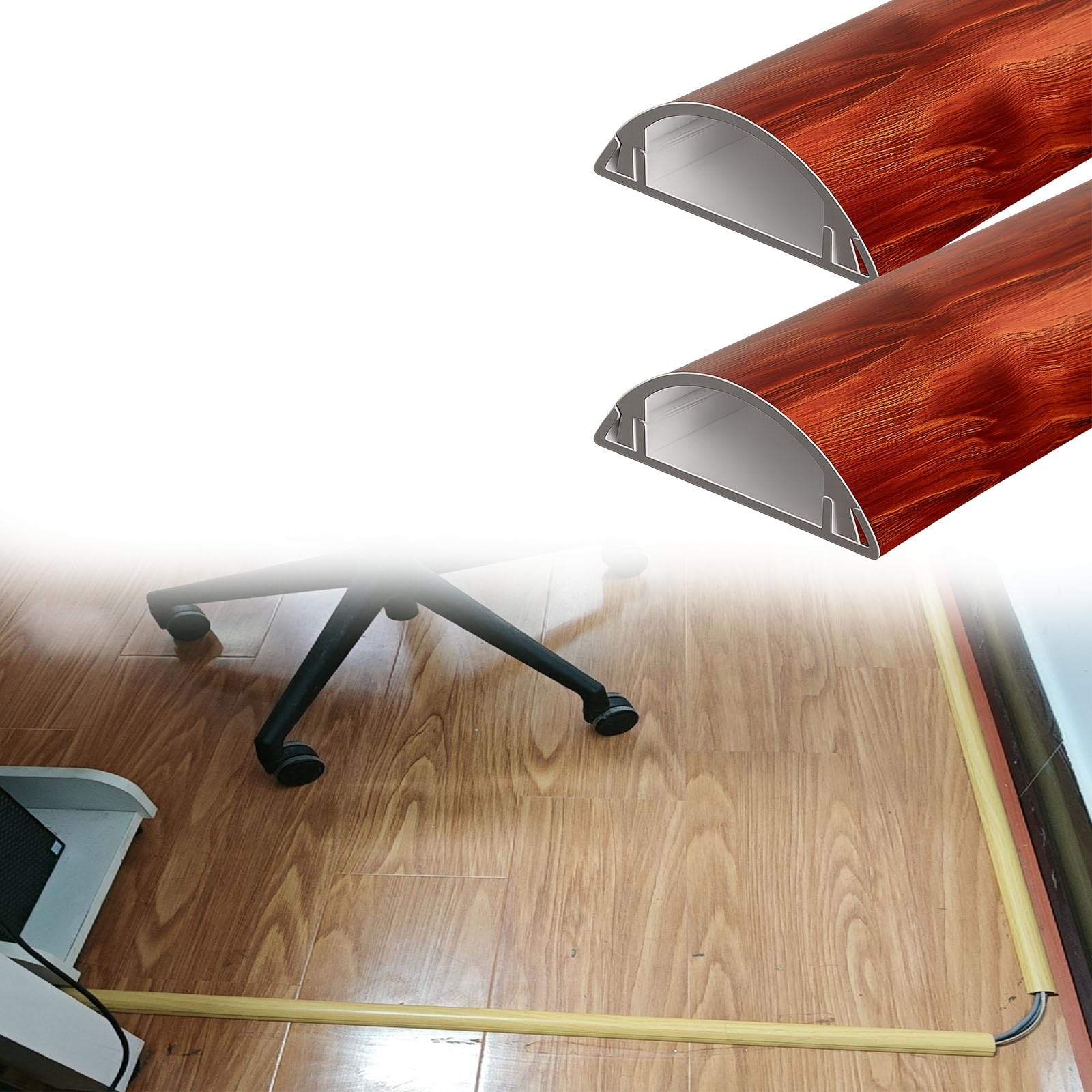 canalina passacavi muro Set di coperture per canaline per cavi con finitura in legno rosso giallo bianco 2 pezzi, copertura cavi semicircolare autoadesiva(Red,W 40 MM L 180 MM H 12 MM)