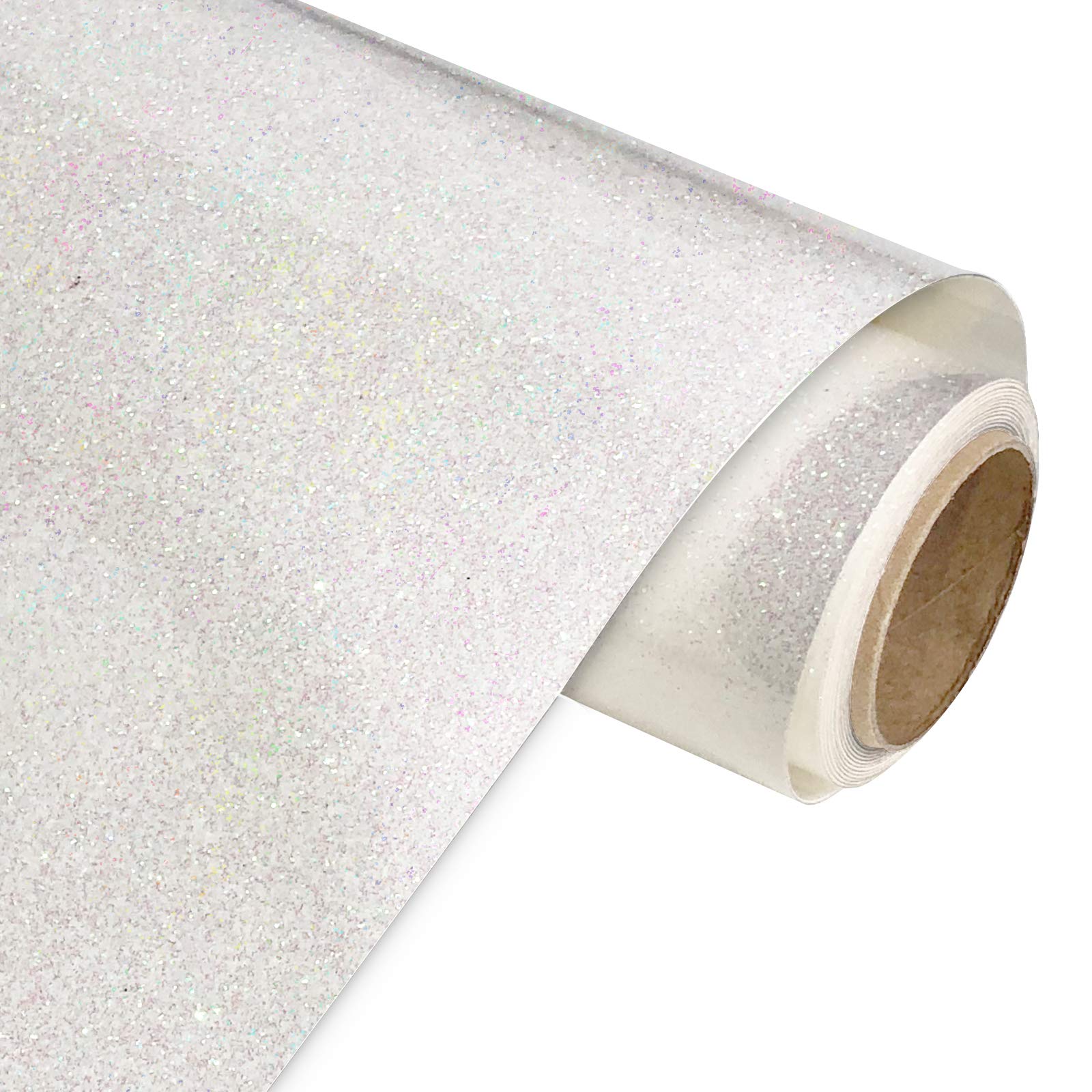 Rollo de vinilo de transferencia de calor blanco con purpurina de 10 pulgadas x 6 pies para camisetas de bricolaje, vinilo con purpurina de fácil corte y malas hierbas