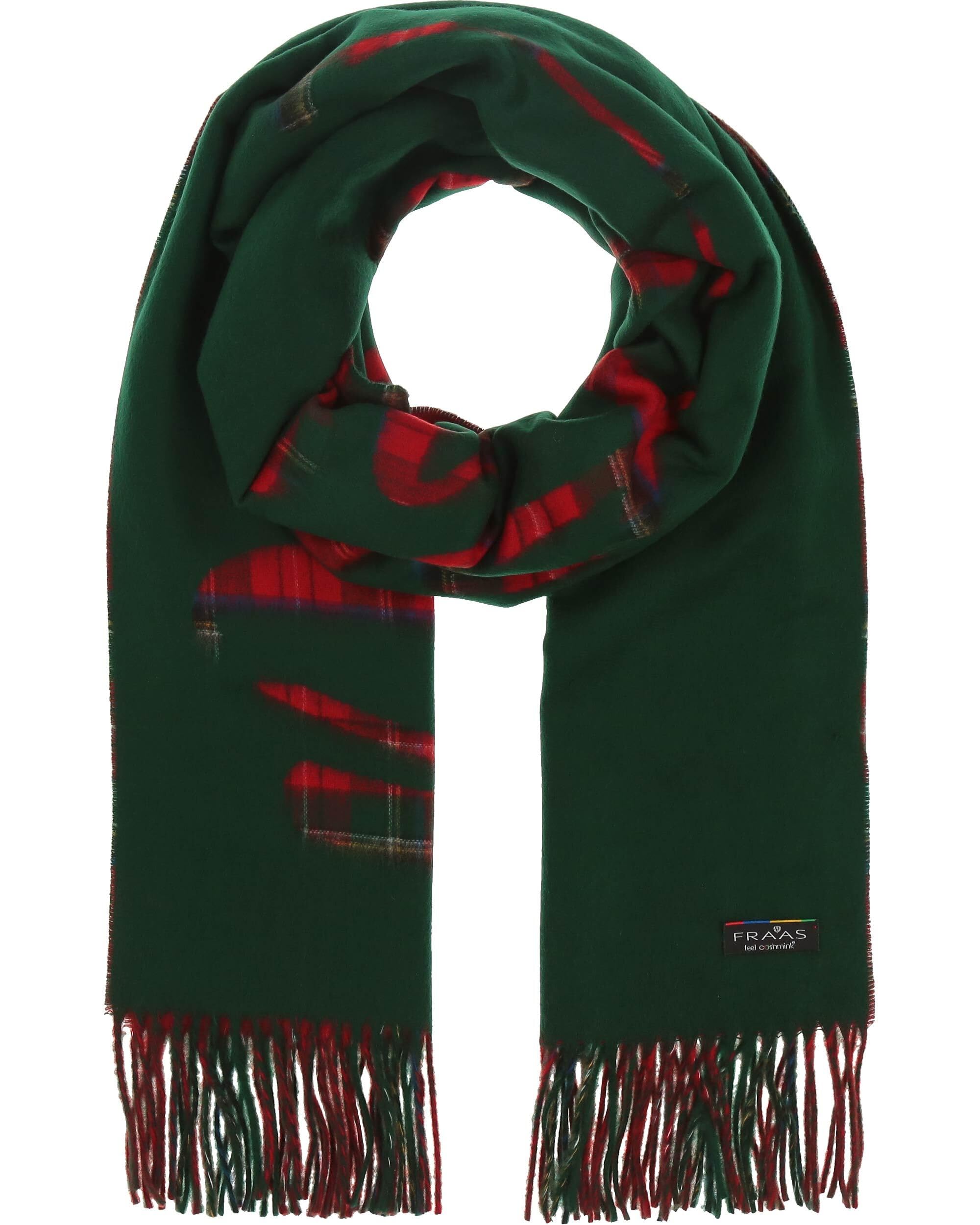 FRAAS Cashmink Weihnachtsschal Merry Christmas - warmer Schal mit Karo-Muster für Damen und Herren - 56 x 200 cm - Made in Germany Antique Green