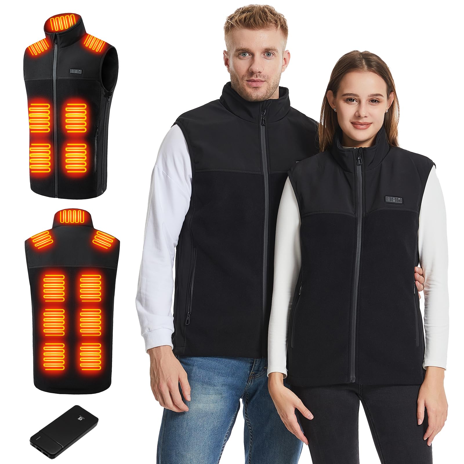 Chaleco Calefactable para Hombre Mujer,Chaqueta Calefactable con 10000mah Bateria 3 Niveles de Temperatura,13 Zonas de Calefacción,Tamaño Ajustable, Eléctrico Chaleco Térmico para el Invierno