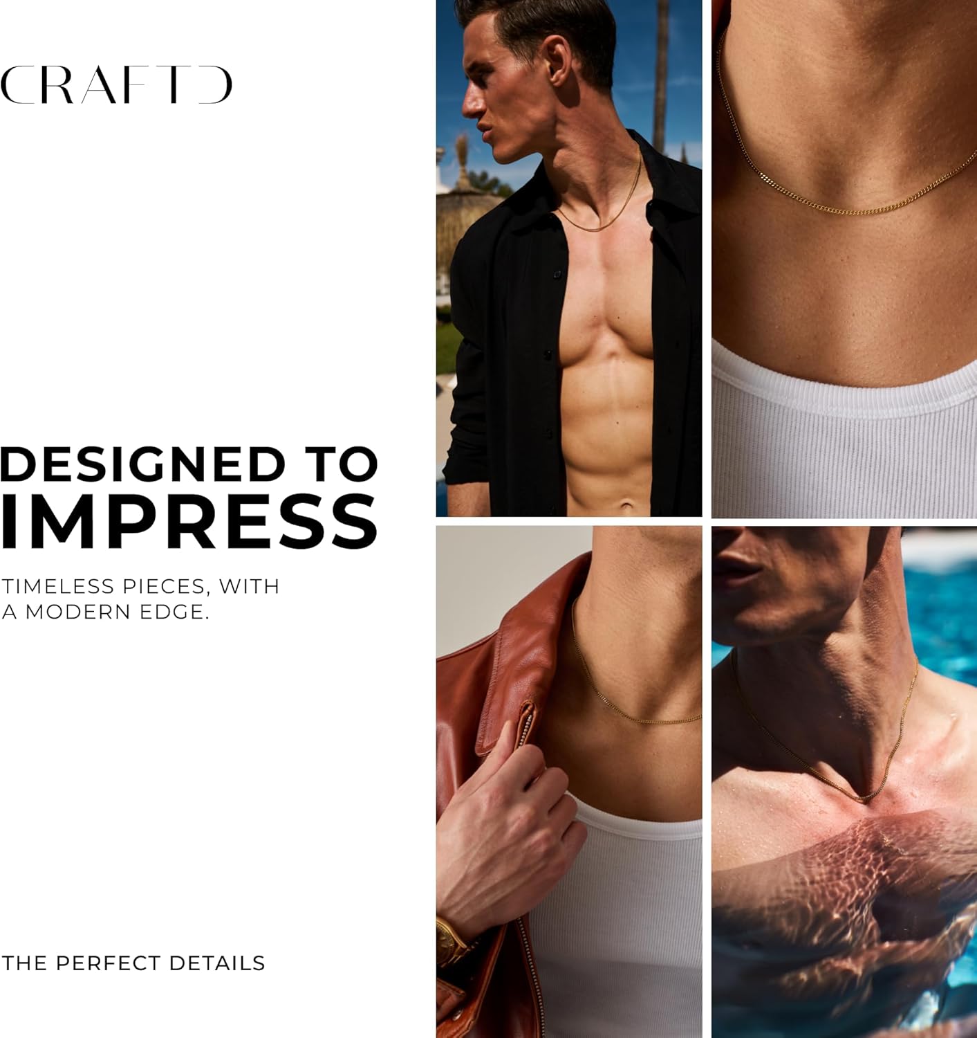 CRAFTD - Gold Curb Link Chain - Durable 18K Gold & 316L Stainless Steel - Waterproof, Heat & Sweat Resistant - Gifts for Men - Men's Jewelry - Image 6