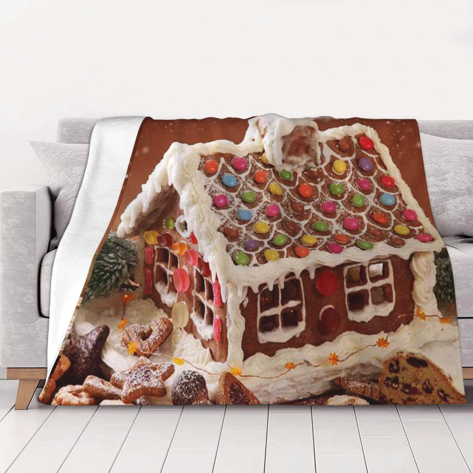 Couverture flanelle Noël haut de gamme au motif village imprimé