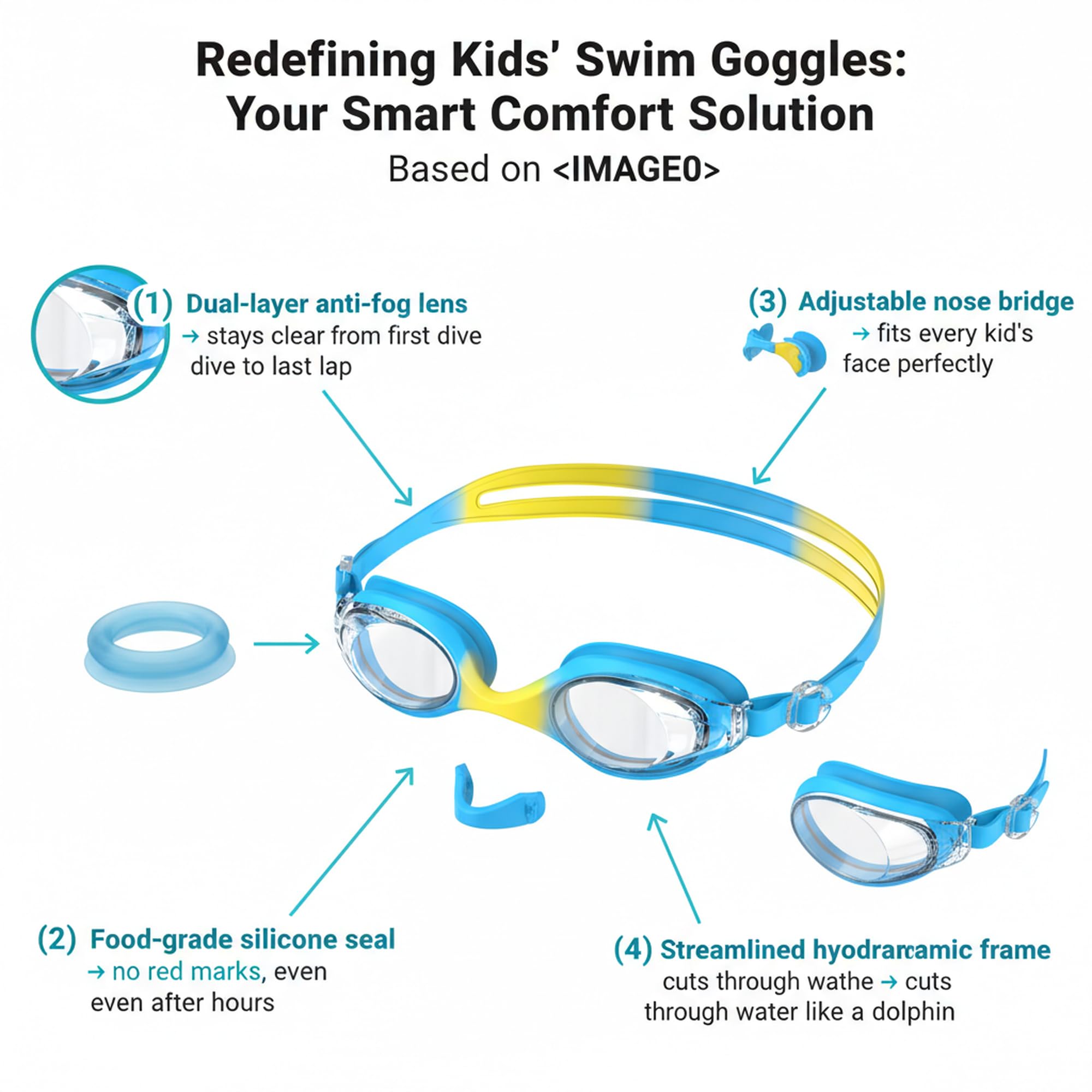 Seaflar Occhialini da nuoto bambini HD anti-appannamento: Protezione UV | Fascia elastica monopezzo | Guarnizione in silicone | Unisex (3-14 anni) - 3