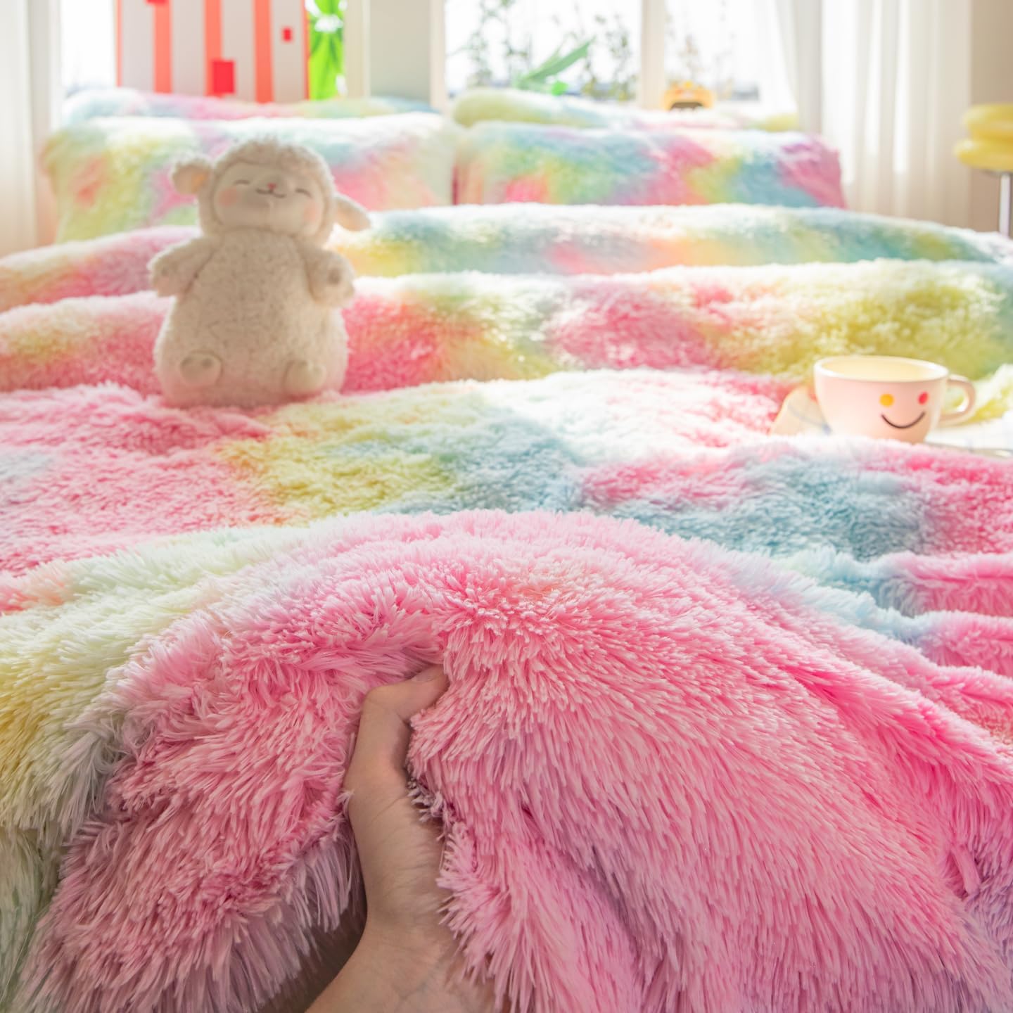 chovy Faux Fur Plush Tie-Dyed Pink Comforter Sets Twin/Full Size - Ultra Soft Shaggy Flannel Velvet Fluffy Fuzzy 3PC Bedding Set （Comforter x 1 Pillowcases x 2） - Image 7