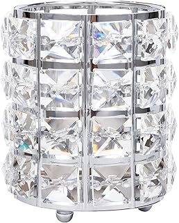 منظم وحامل فرش المكياج حامل مستحضرات تجميل للمنضدة مصنوع يدويا بتصميم كريستالي ومخصص صندوق فاخر لتخزين واقلام الرصاص فضي