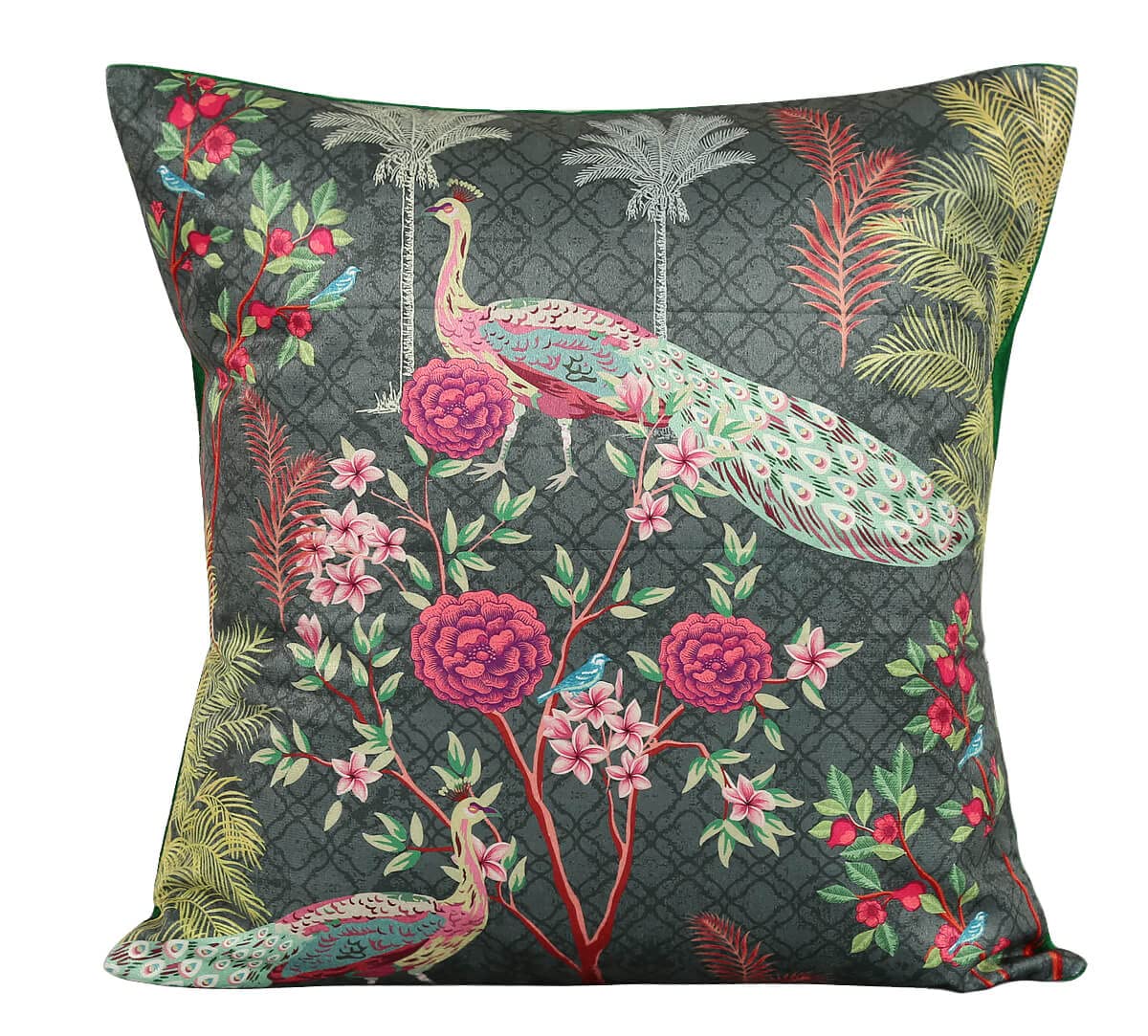India Circus by Krsnaa Mehta Peacock & Conifer Multicolor Printed Decorative Blended Velvet Cushion Pillow Cover for Couch, Sofa, Bed Set of 5 (16 X 16 Inches), 120 TC