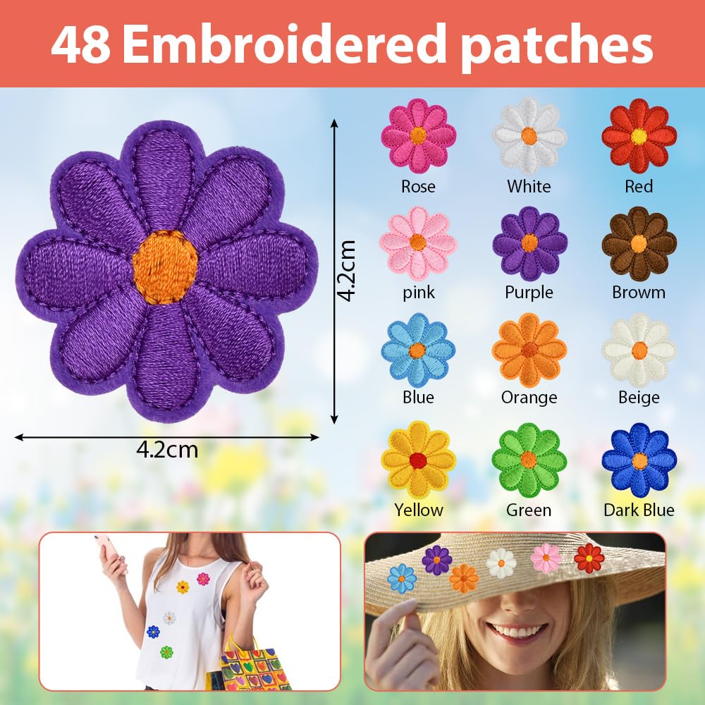 Aufnäher Bestickt – Design Fingerpistole & Blumen-Handzeichen, Zum Aufbügeln Oder Nähen, 8,9x5,1 Cm