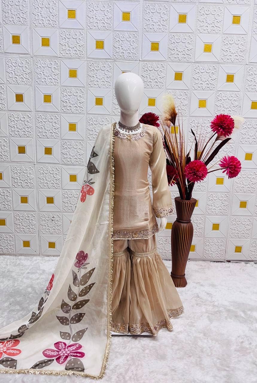 Traditional Pure GMY SILK Gold Salwar Kameez South Indian - Long Sleeves - for Baby Girls & Kids