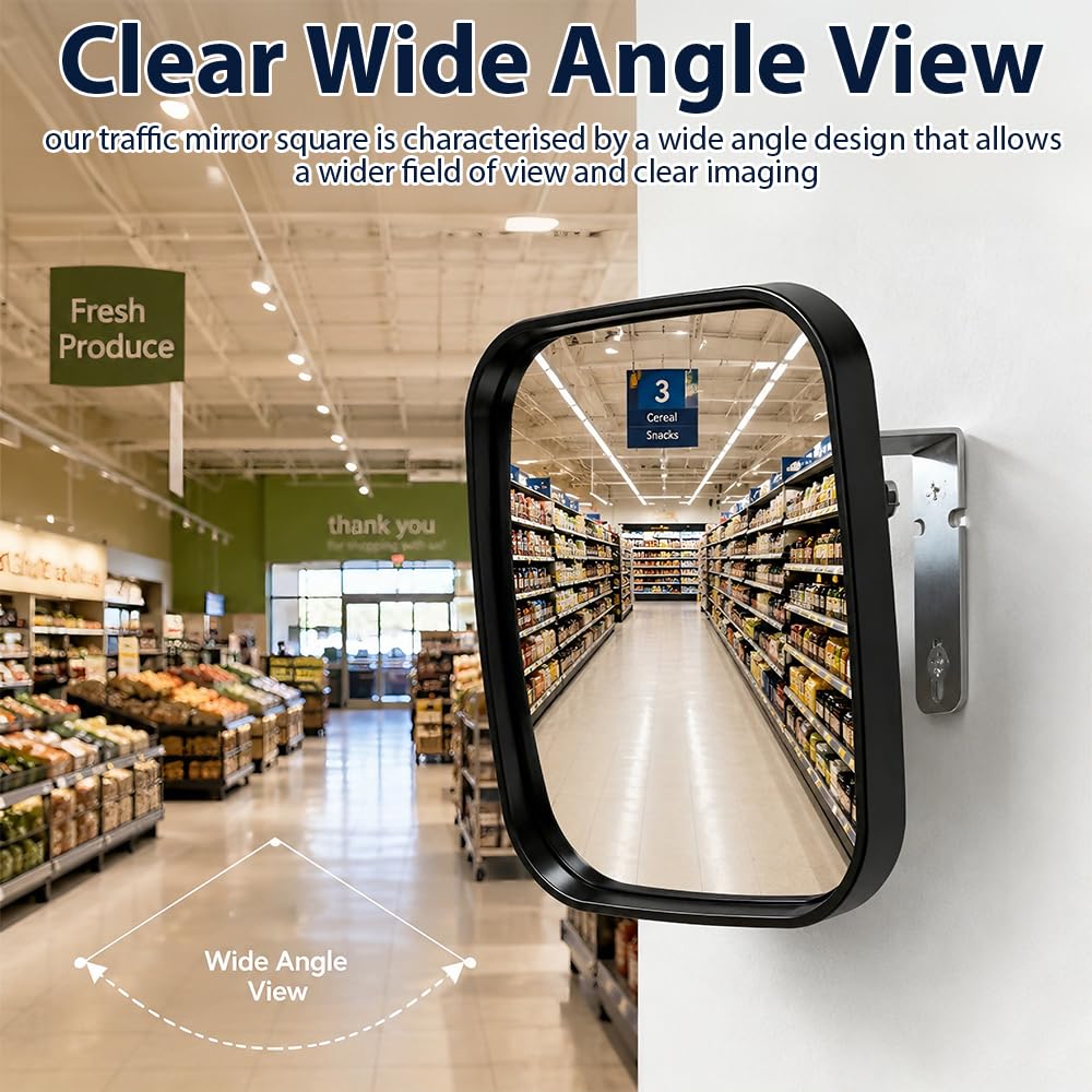 Verkehrsspiegel Viereckig, SGZIOO 19 x 16 cm Verstellbarer Konvexspiegel, Weitwinkel Traffic Mirror, Sicherheit Convex Innen und Außen, Verkehrsspiegel für Ausfahrten, Garage, Einfahrten, Lager