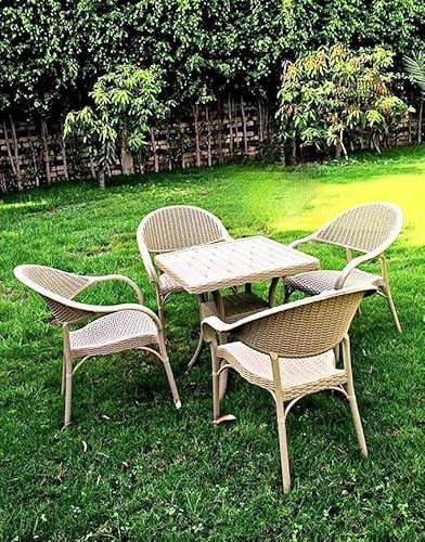 Queen Set of 4 Chair Home Garden Table and Conc Table Beige