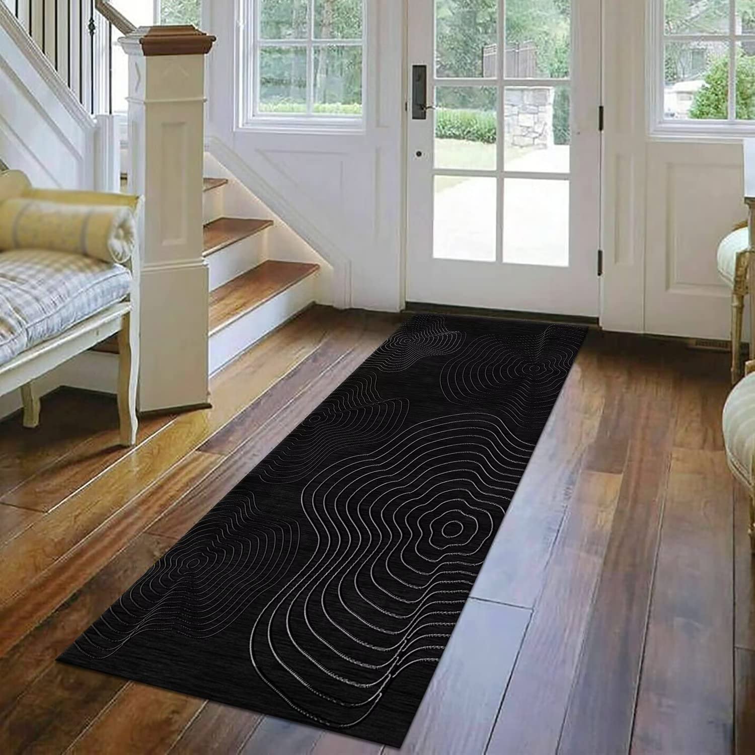 Tapijtloper Vloerkleed Lang Antislip Wasbare Keukenloper Gangtapijt 120X180CM Keukentapijt Lopers Grijs Bloemen Hal Keukenmat per meter Slaapkamer Woonkamer Kinderkamer Tapijtpads Breedte 40-120cm