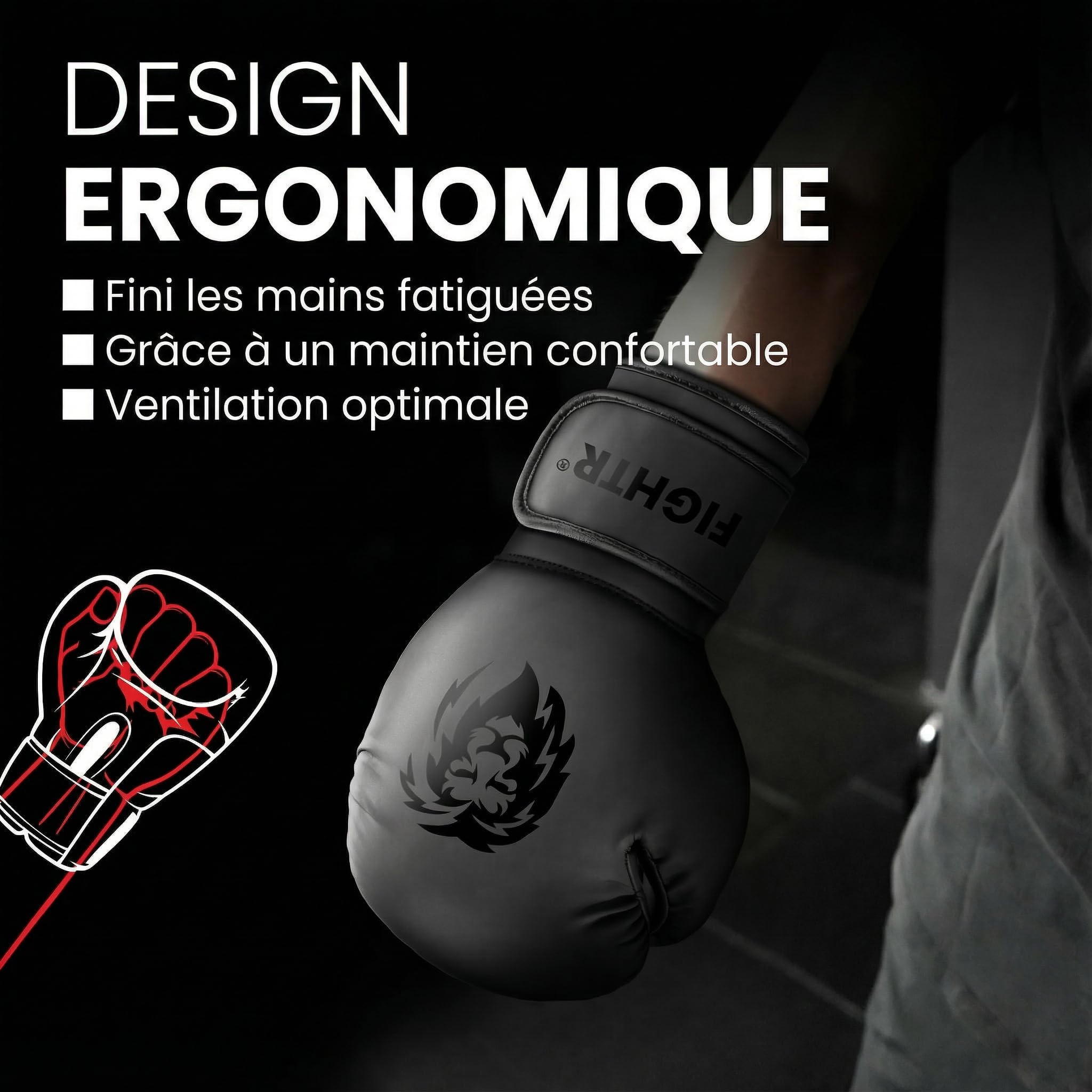 FIGHTR® Gants de Boxe – Protection et Stabilité Maximales | Gants pour Boxe, MMA, Muay Thai et Kickboxing | Tailles 8–16 oz, Sac de Transport Inclus