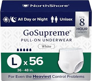 GoSupreme Overnight Pull-On Underwear, 8-Hour Leak Protection, Large, 56-Count Case, White, (36-48 in Waist), Unisex Adult Diapers