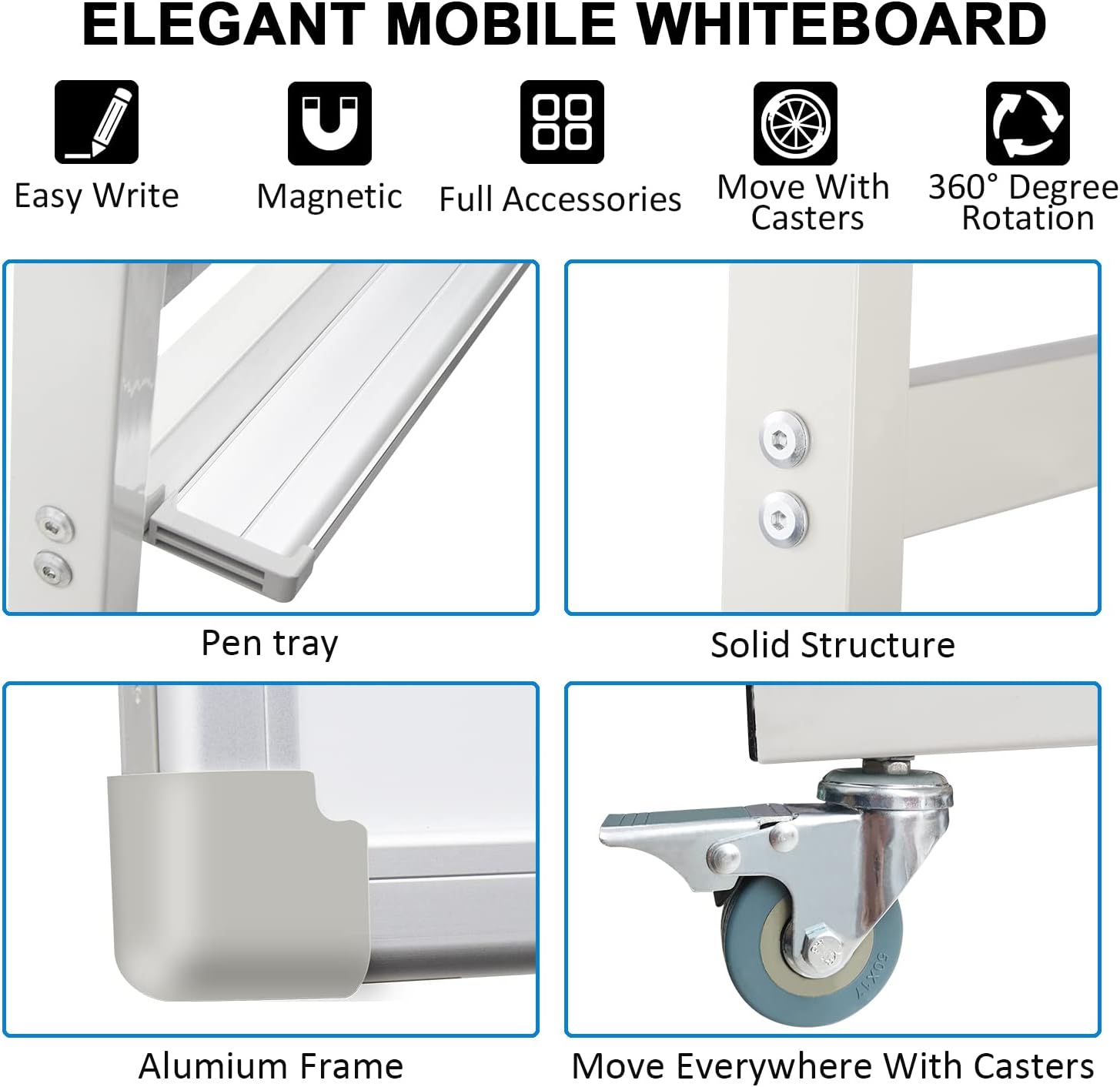Max-officoo 40" x 28" Mobile Dry Erase Whiteboard Double-Sided White Boards on Wheels Flip-Over Magnetic Rolling Whiteboard with Stand, Aluminium Frame