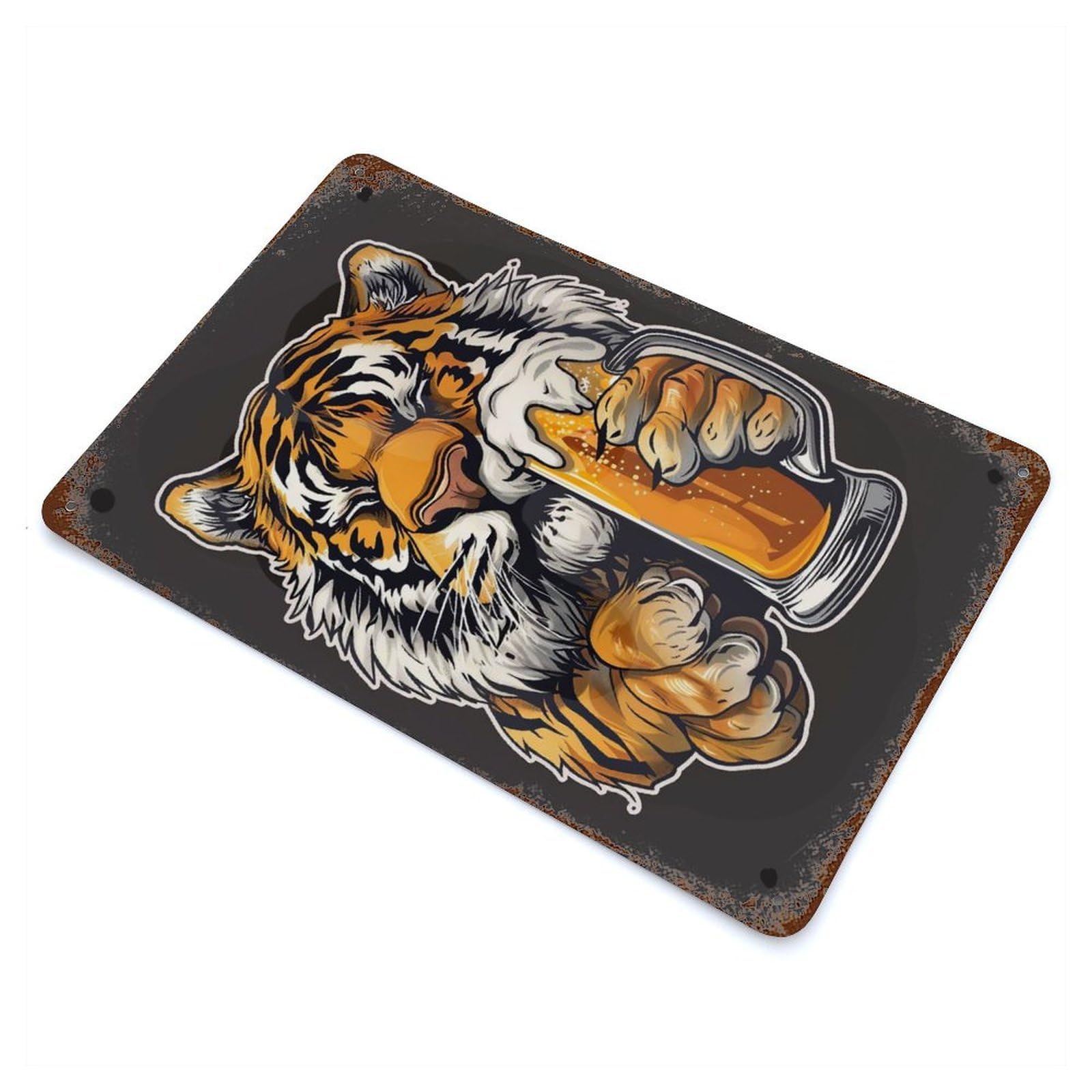 Rust Effect Tiger Beer Weathered Tin Sign 11.8"x7.9", Classic Wall Plaque for Living Room, Hallway And Home Decor