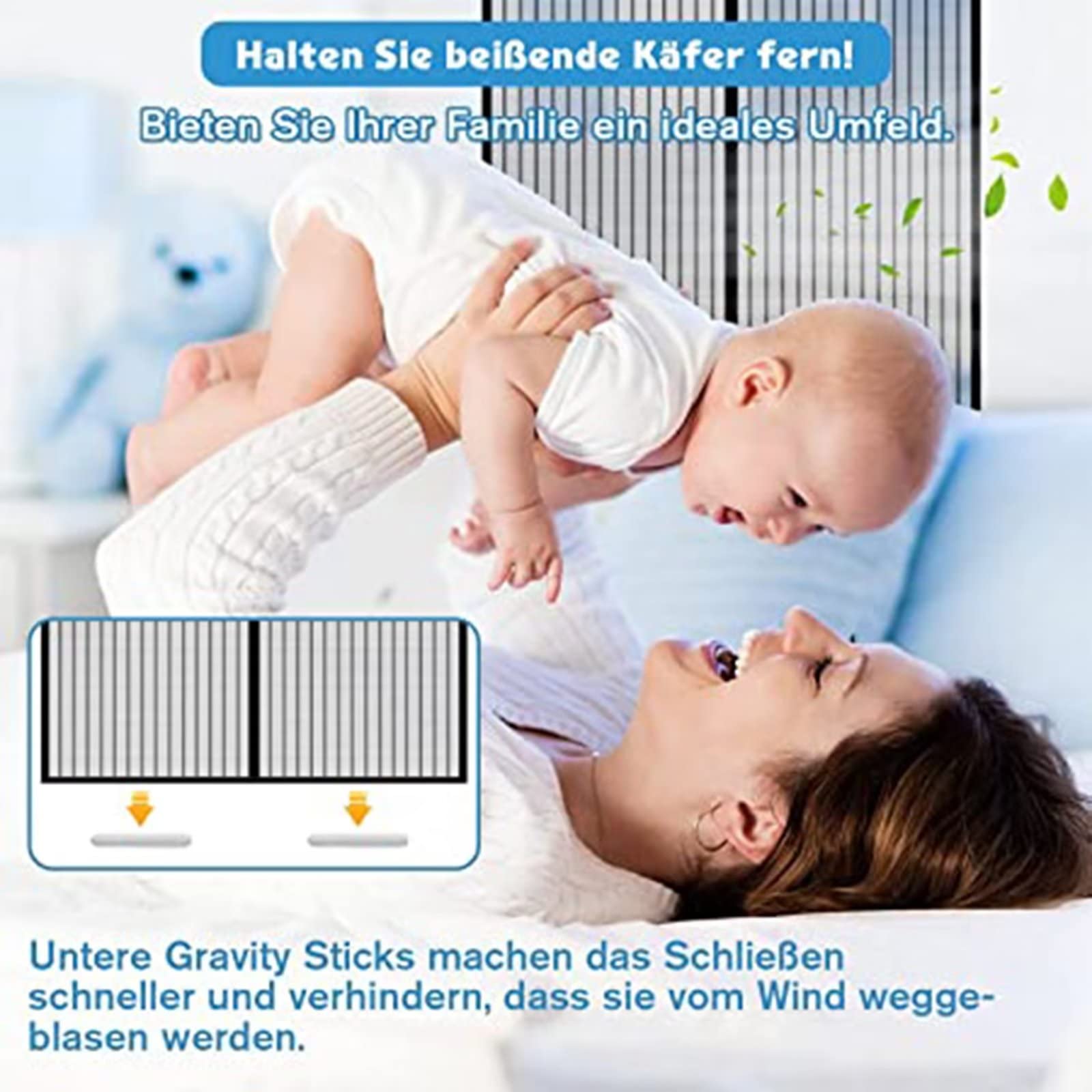 Magnetyczna moskitiera 105 x 230 cm Anti Mosquito Magnetic Automatyczne zamknięcie Zapobiegaj lataniu w obce przedmioty na pokój dzienny Sypialnia Patio Balkon, Czarny