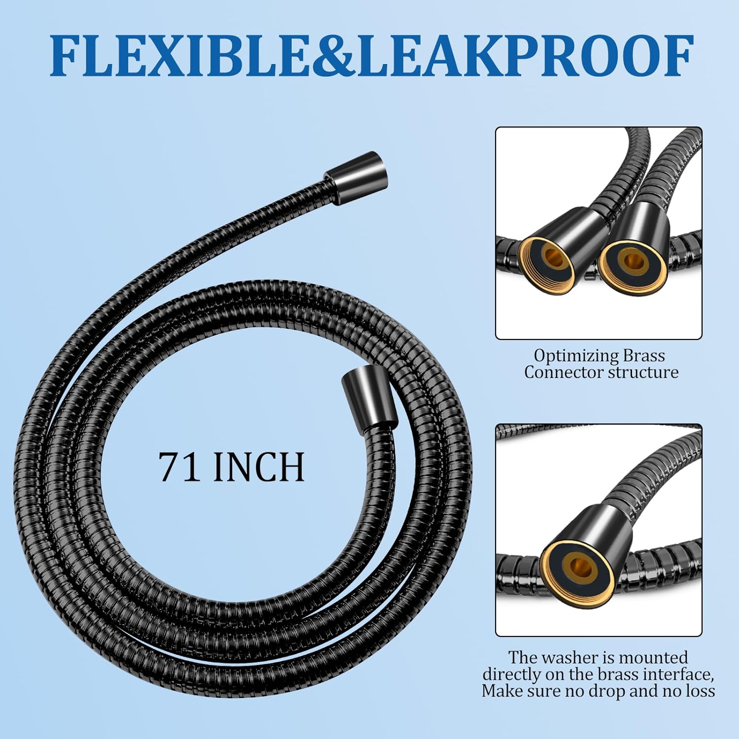 FEELSO 71 Inches Stainless Steel Shower Hose, Extra Long Replacement Hose for Handheld Shower Head with Brass Insert and Nut, Flexible and Durable Shower Hose Extension for RV and Bathroom