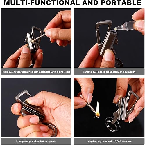 Miniatura 7 de Encendedor de llavero, paquete de 2 encendedores de queroseno de metal, reutilizable, impermeable, resistente al viento, permanente en cualquier