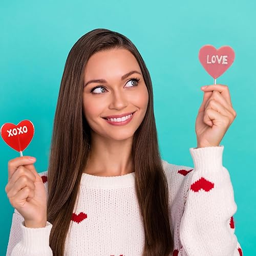 Miniatura 5 de Fruidles Chupeta de piruletas para el día de San Valentín, labios rojos, Be Mine & Love You, envueltos individualmente (paquete de 24)