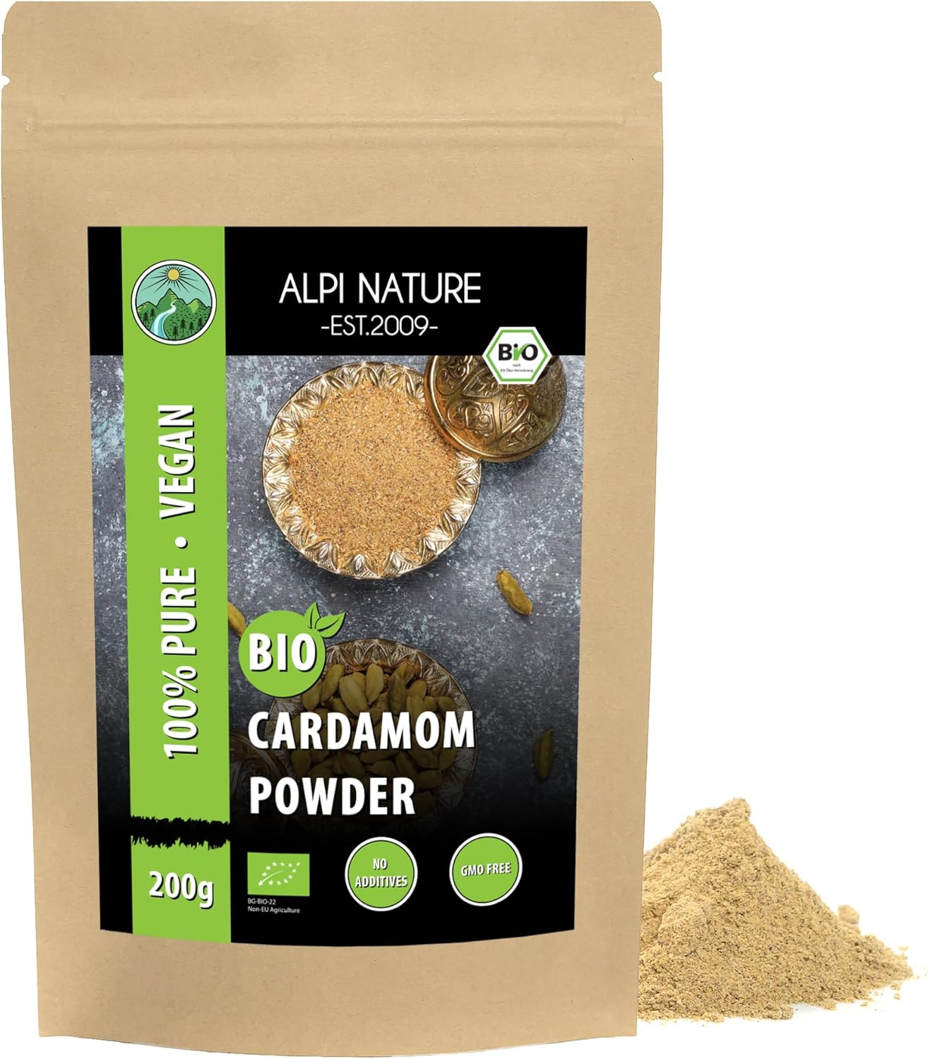 Ground organic cardamom (200g, 7oz), organically grown cardamom powder, glutenfree, lactose