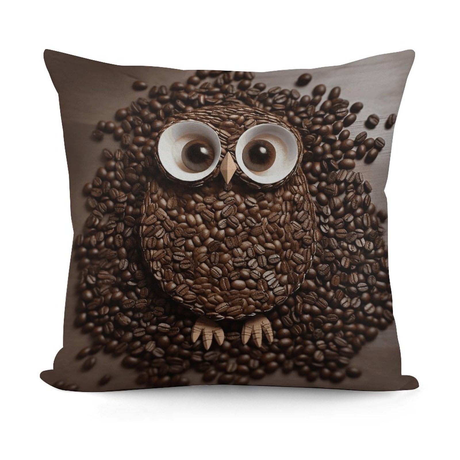 VstaDank Coffee Bean Owl Pillow Covers Soft Plush Decorative Square Pillow Cover Modern Breathable Pillowcases Pillowcase with Invisible Zipper 18x18 Inches for Sofa Living Room