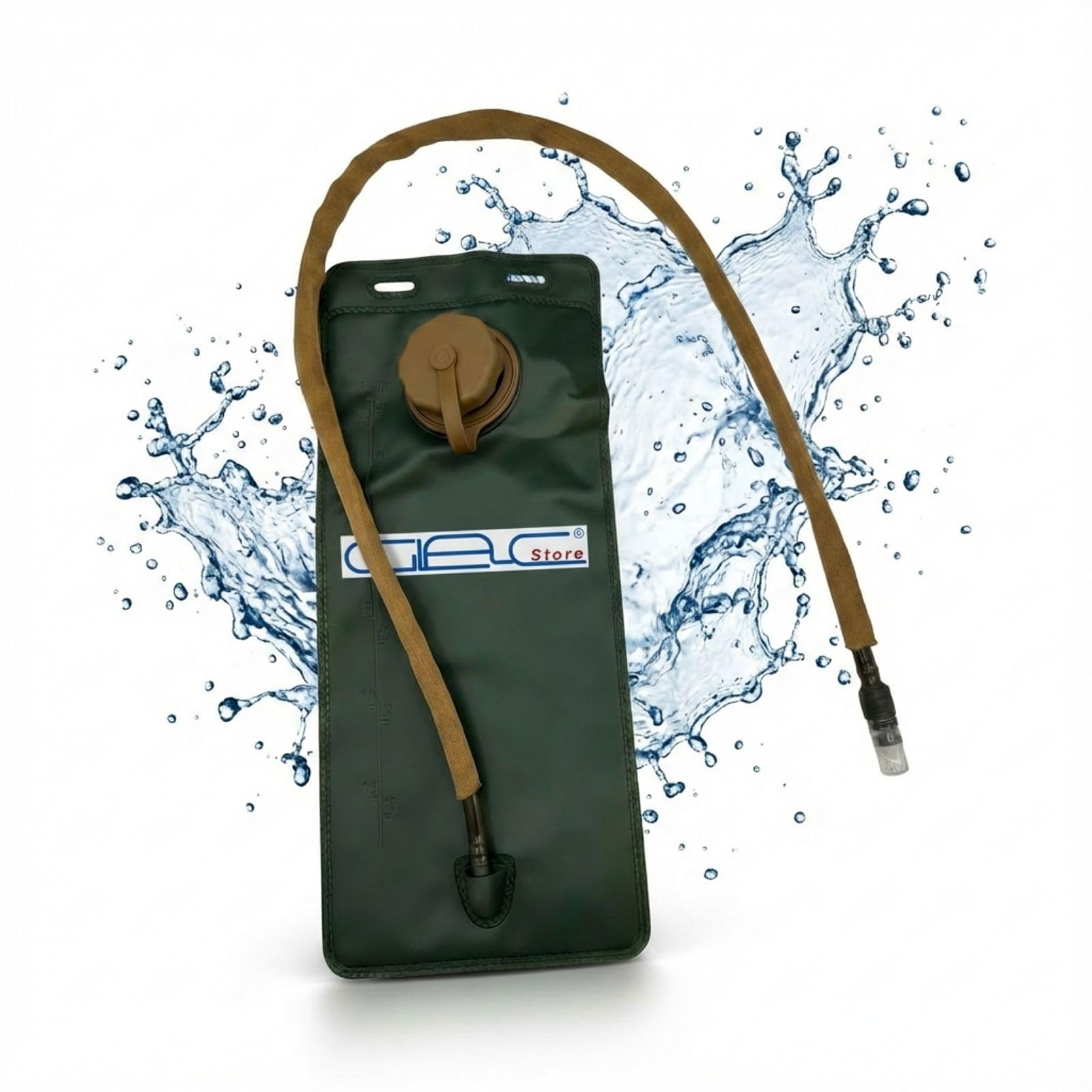 Sacca Idrica 2,5 Litri CamelBak, Verde, Materiale PU e Neoprene, con Tubo 100cm, per Softair Trekking Corsa Campeggio Arrampicata, 40x18cm