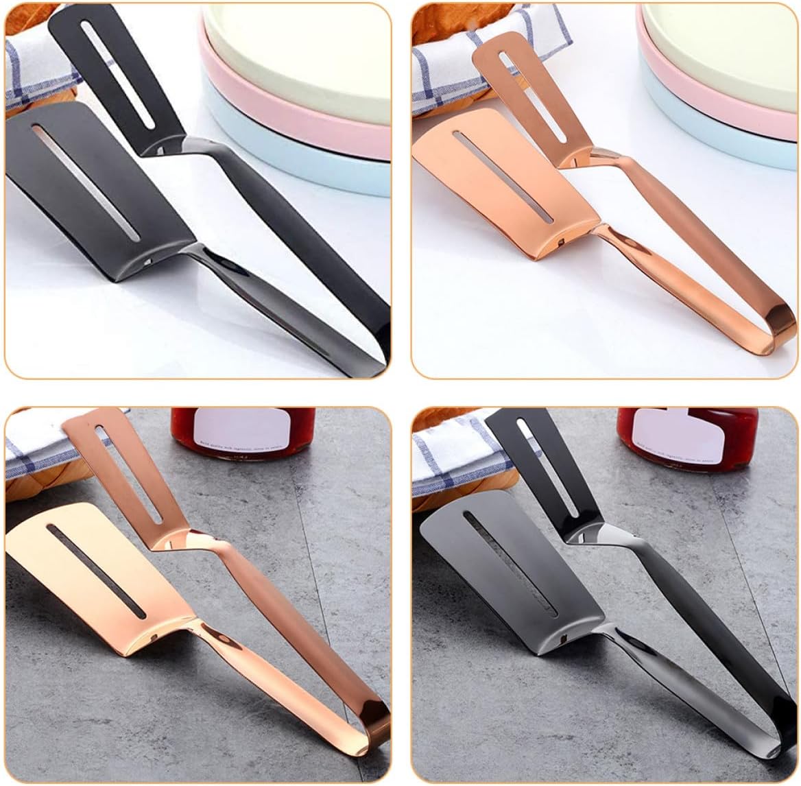 Garneck 2pcs 304 Stainless Steel Steak Spatula Tong Cooking Tool Non-stick Kitchen Food Clip for Bbq Grill Bread Fish Flipping Household Use