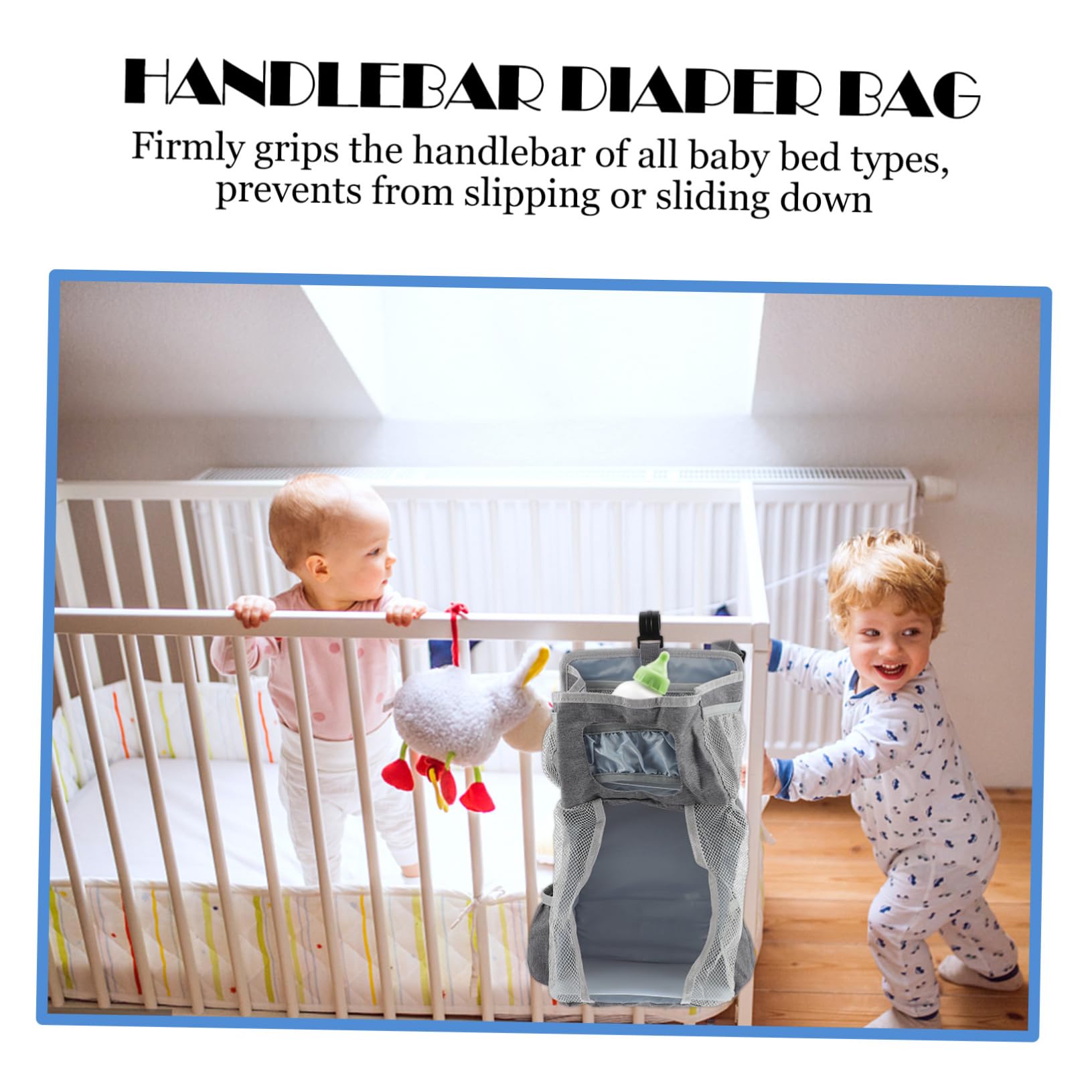 Abaodam Pochette à Couches Suspendue pour Bébé, Organisation Chambre, Compartiment Spacieux en Polyester, Fixation Ferme au Guidon