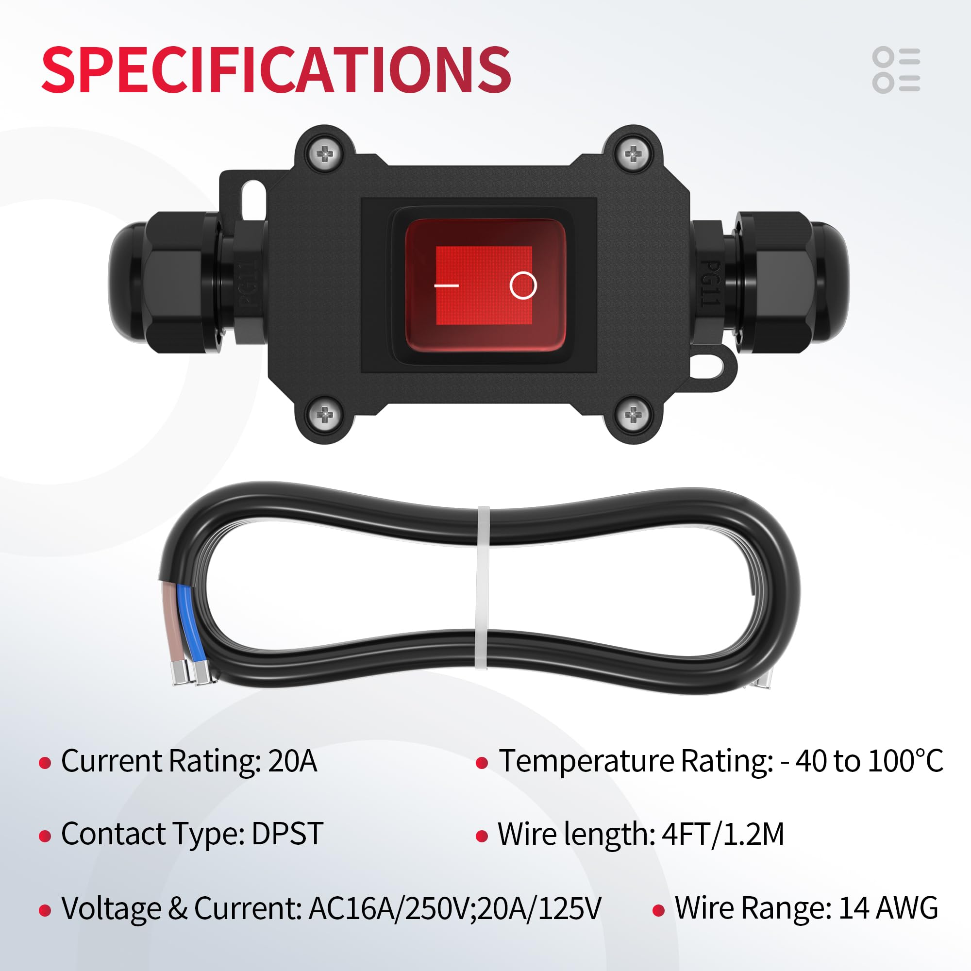 Snapklik.com : RVBOATPAT 20A 125V AC DPST Waterproof IP66 Inline Power ...