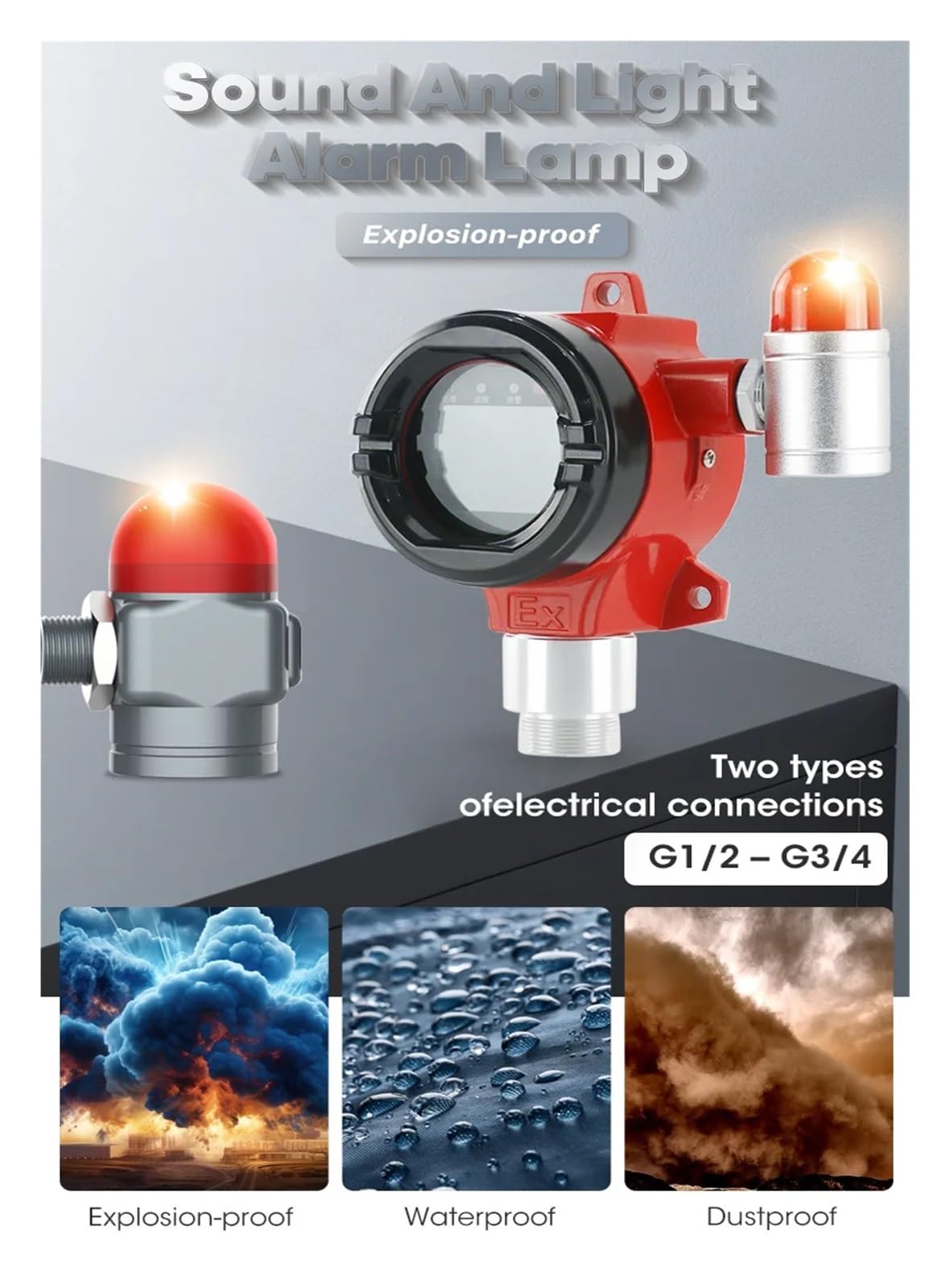 G1/2 G3/4 Przemysłowa lampa przeciwwybuchowa z dźwiękiem i światłem alarmowym do detektorów(G3-4 gray)