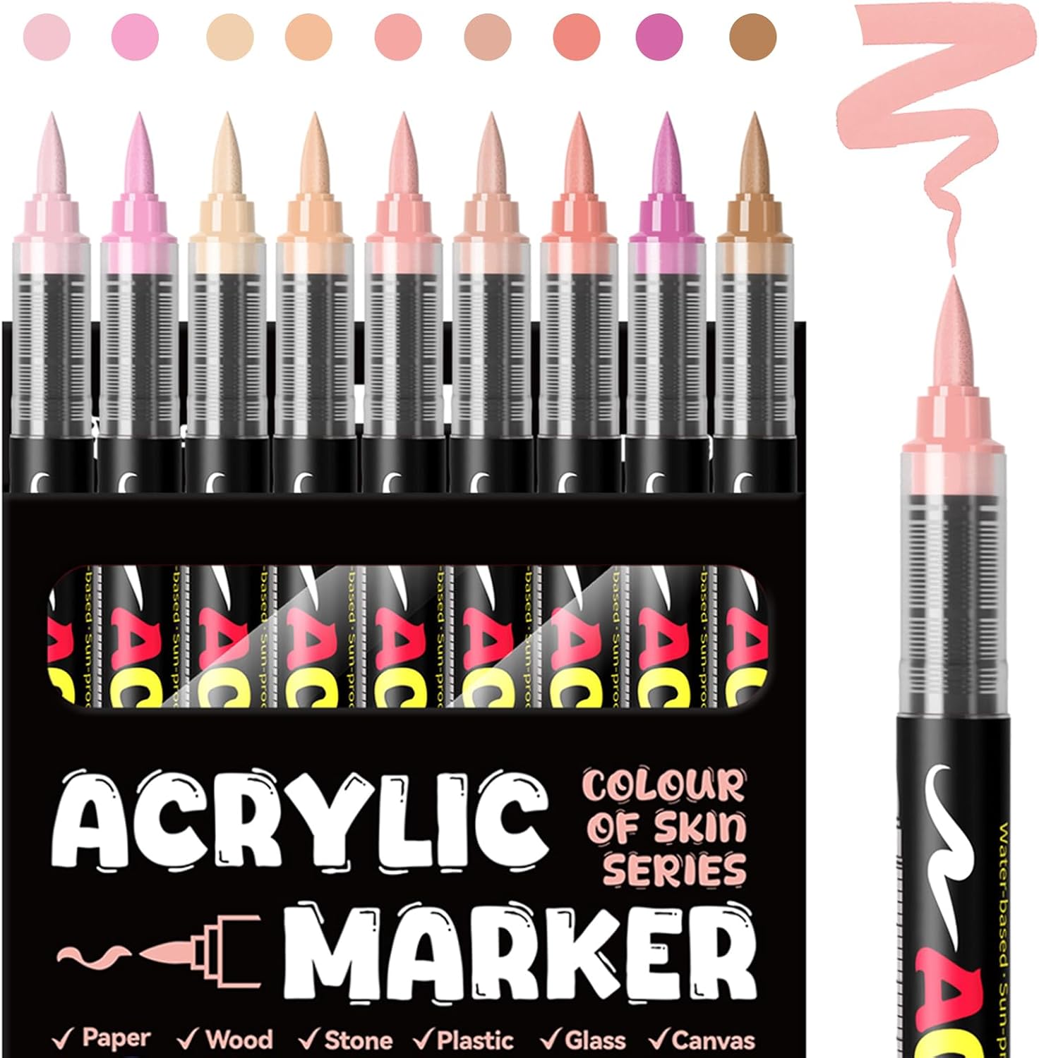 Black White Acrylic Paint Markers, 8 Colors Direct Liquid Acrylic Paint Pens with Brush Tip, No Bleed Water-Based Marker for Black Paper, Rock Painting, Wood, Glass, Fabric, DIY Crafts