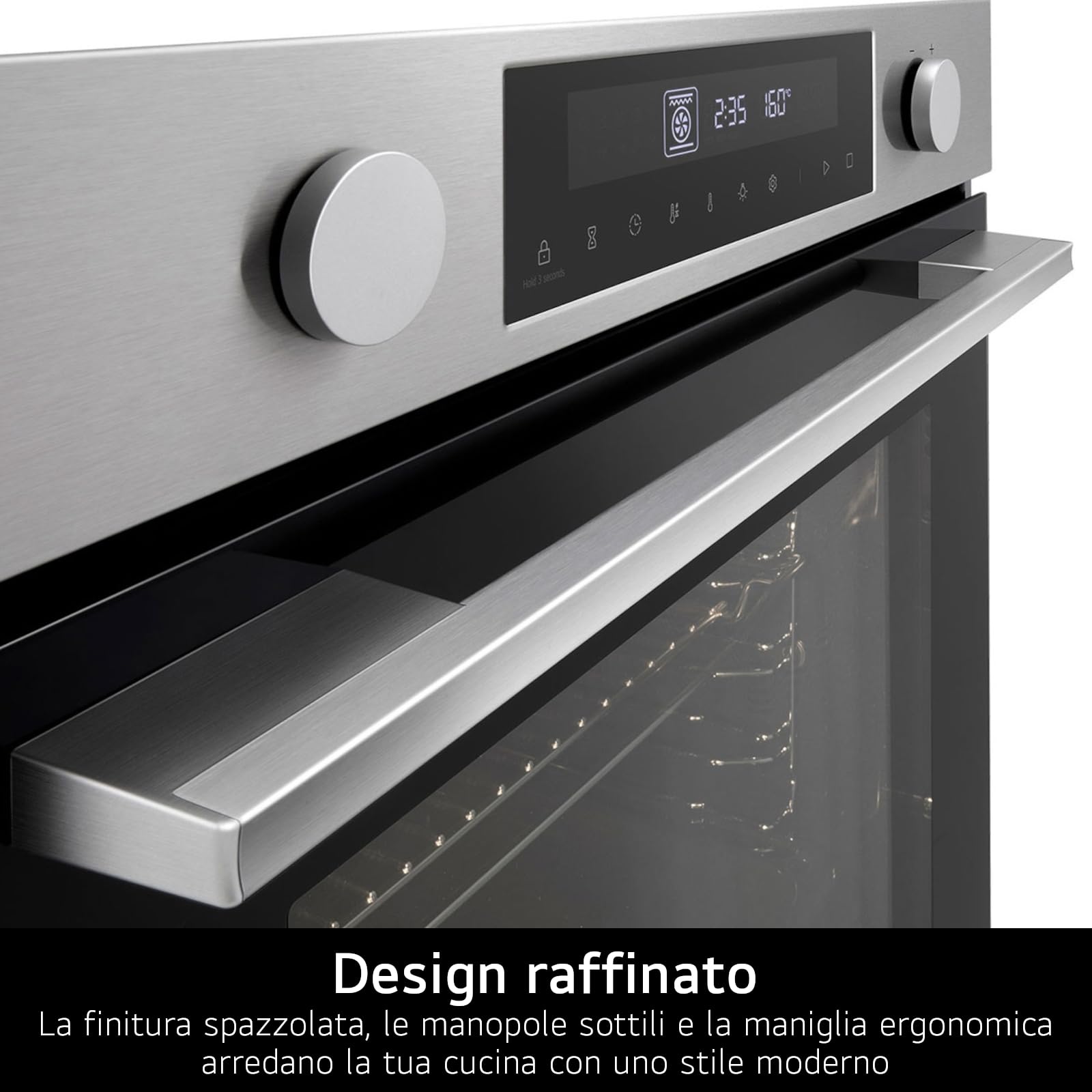 LG WS5D7210S Forno da Incasso Classe A, 72L, 11 Programmi di Cottura, Modalità Friggitrice ad Aria, Grill, Lievitazione, Pizza, Temperatura Massima 250°C, Potenza 3200 W, Wi-Fi
