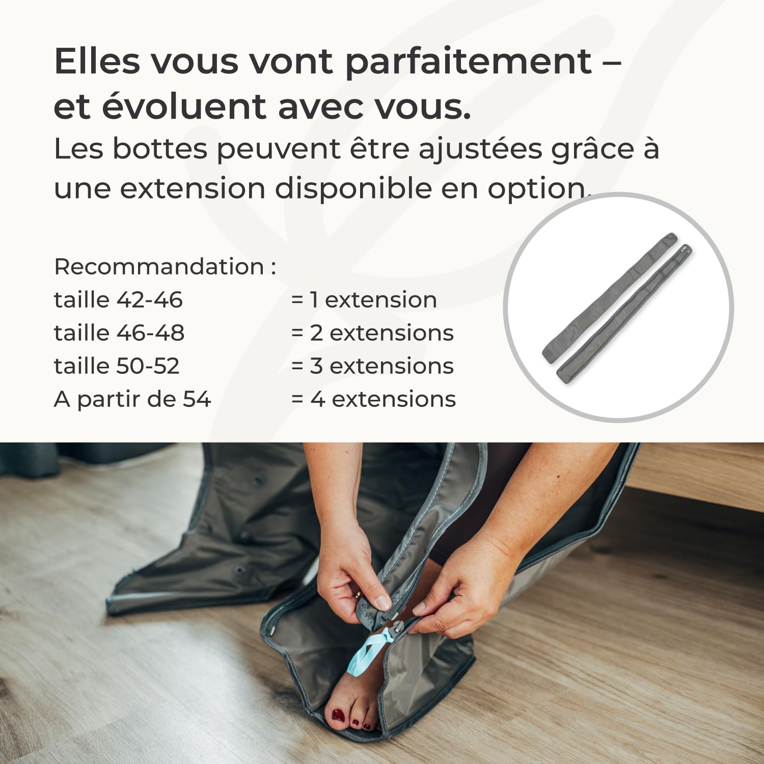 Vein Angel ® 4 appareil de massage par glissement avec bottes, 4 coussins d'air, durée & pression réglables facilement