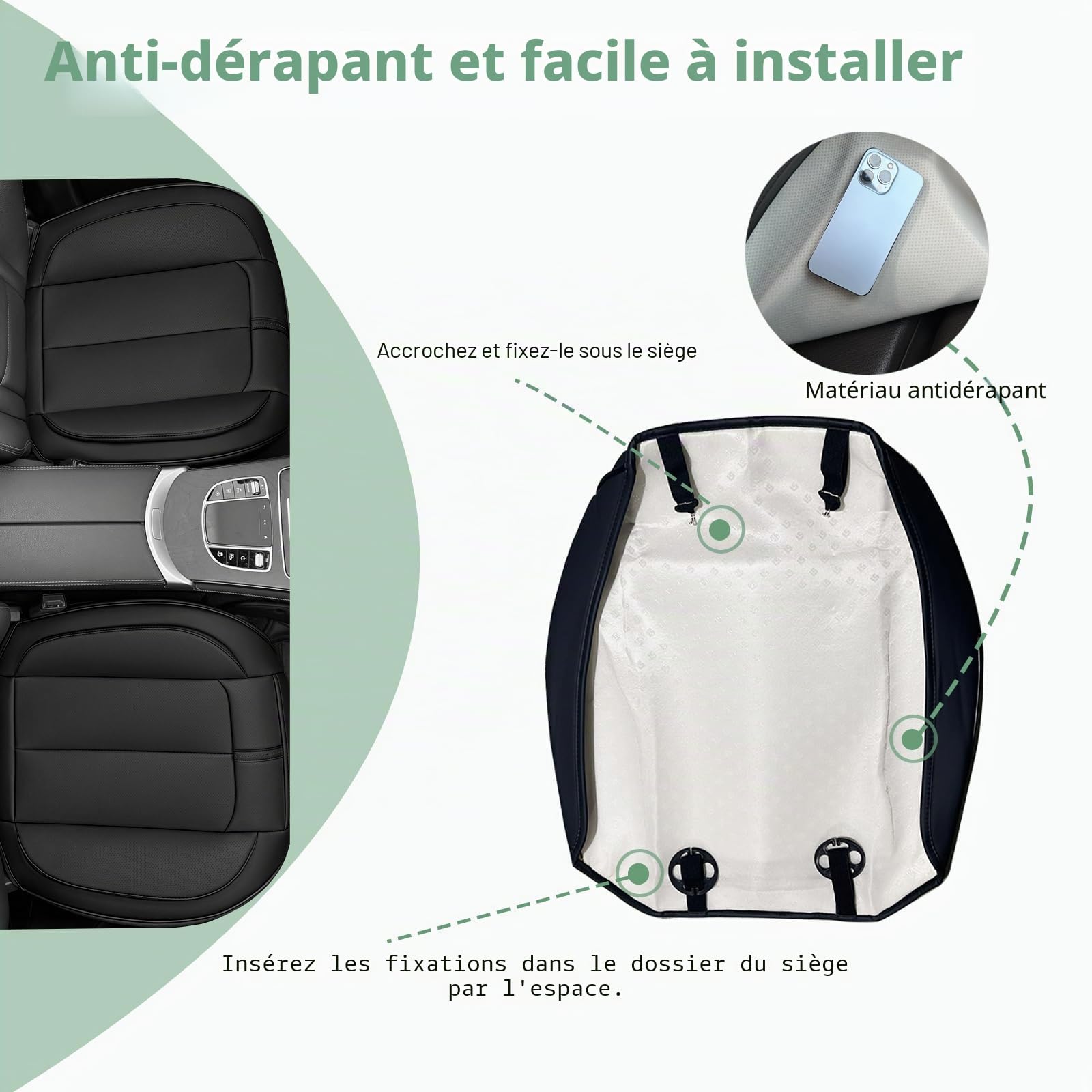 2 Pack Couverture De Siège Avant en Cuir Uniquement pour Le Bas, Coussin De Siège Rembourré Antidérapant, Protège-Siège Universel Adapté À La Plupart des Voitures, SUV, Camionnettes (Noir)