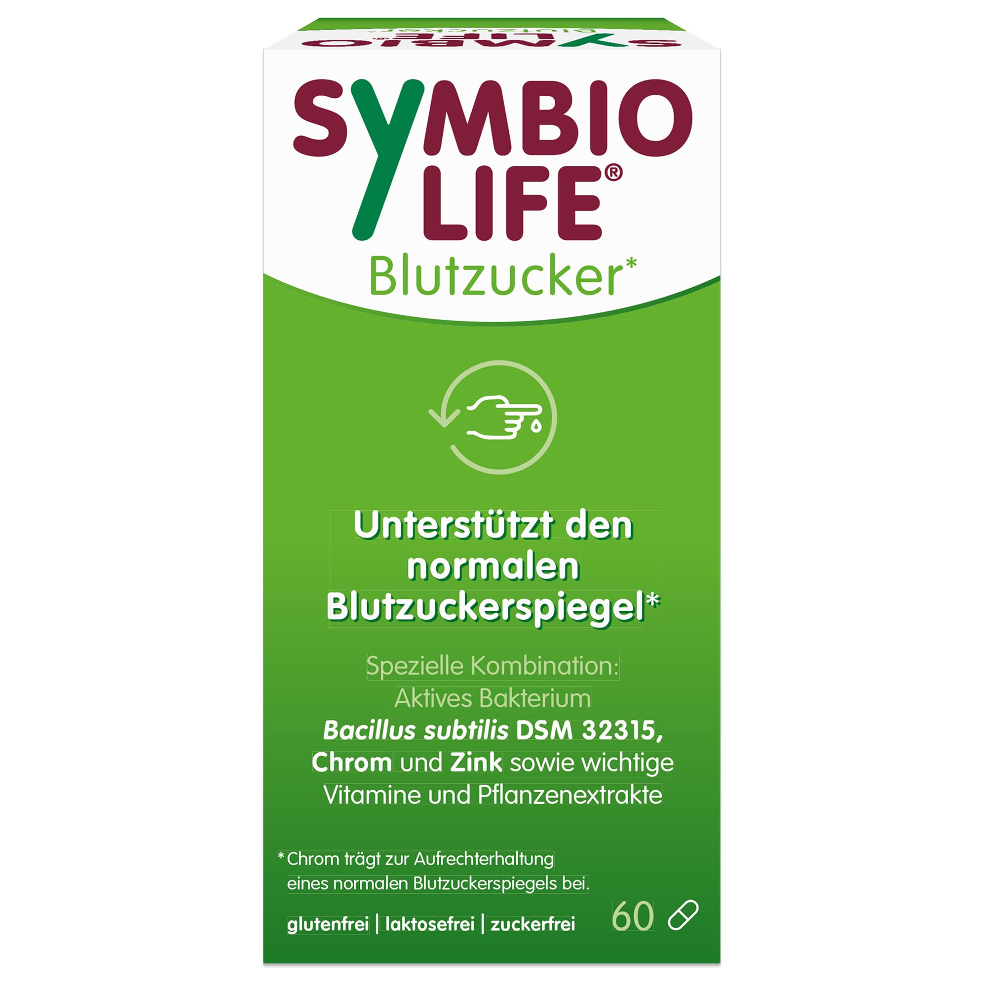 SymbioLife Blutzucker* - Nahrungsergänzungsmittel mit Zink, Chrom und ausgewählten Bakterien - unterstützt den normalen Blutzuckerspiegel* - 60 Kapseln
