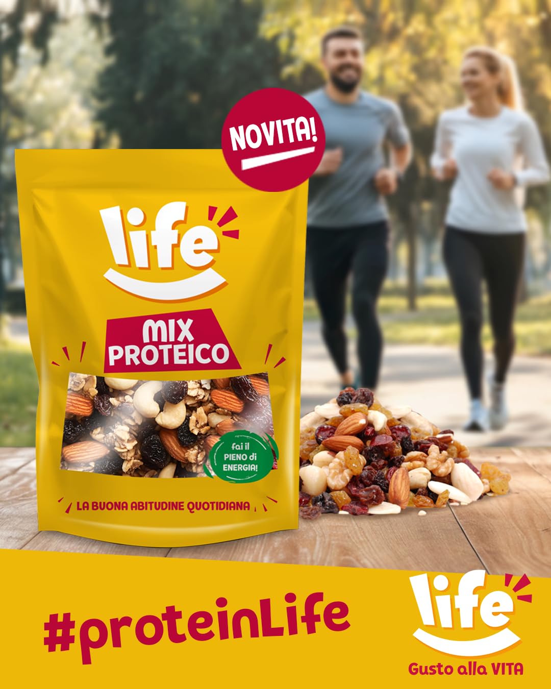 LIFE Mix Proteico Frutta Secca - Mandorle Sgusciate, Anacardi, Noci Sgusciate, Uva Sultanina - Pratica Confezione Apri e Chiudi, Vegano 100% Naturale, Formato Convenienza 300g