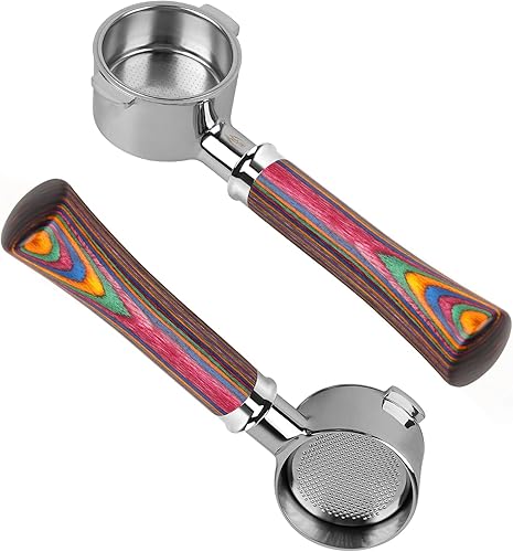 IKAPE Portafiltro de 2.008 in sin fondo, 2 orejas de café sin fondo con cesta de filtro, fabricado en madera natural, compatible con máquina de café