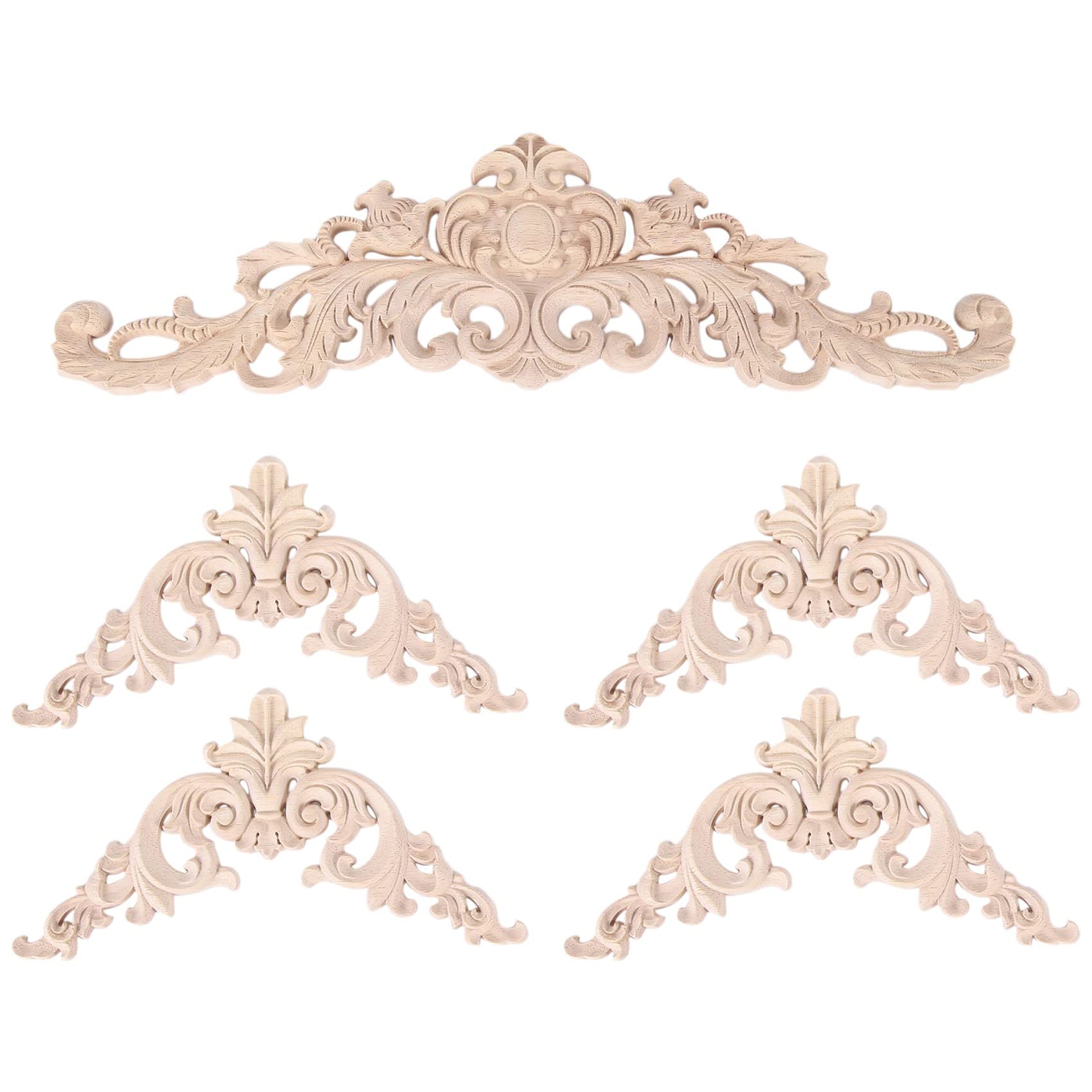 Wood Carved Onlay Applique Unpainted Furniture Door Decorative Wood Appliques DIY Wood Appliques for Mirror Bed Door Cabinet Furniture