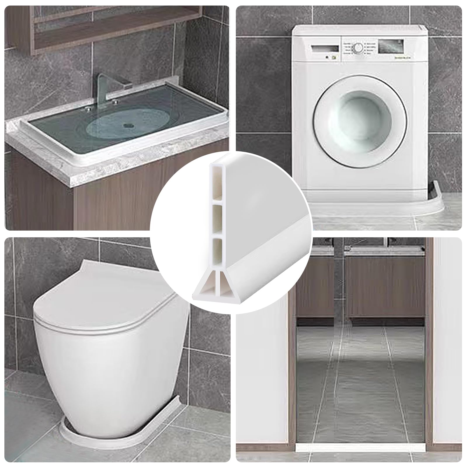 Barre de seuil de douche autocollante - 10 cm/9,6 cm de haut - Barrière d'eau - Pour sol de douche, salle de bain, cuisine - Blanc - 2 m (10 cm x 3,5 cm)