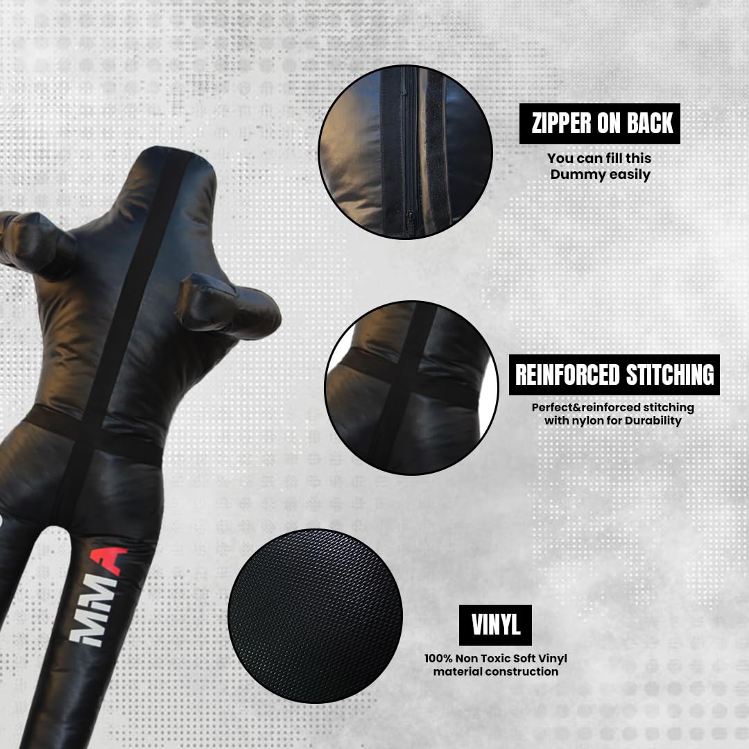 LEATHERAY MMA Jiu Jitsu Grappling Dummy Judo Punching Bag,Brazilian Jiu Jitsu Wrestling Grappling BJJ Dummy Black Synthetic Leather-70 inches-Unfilled