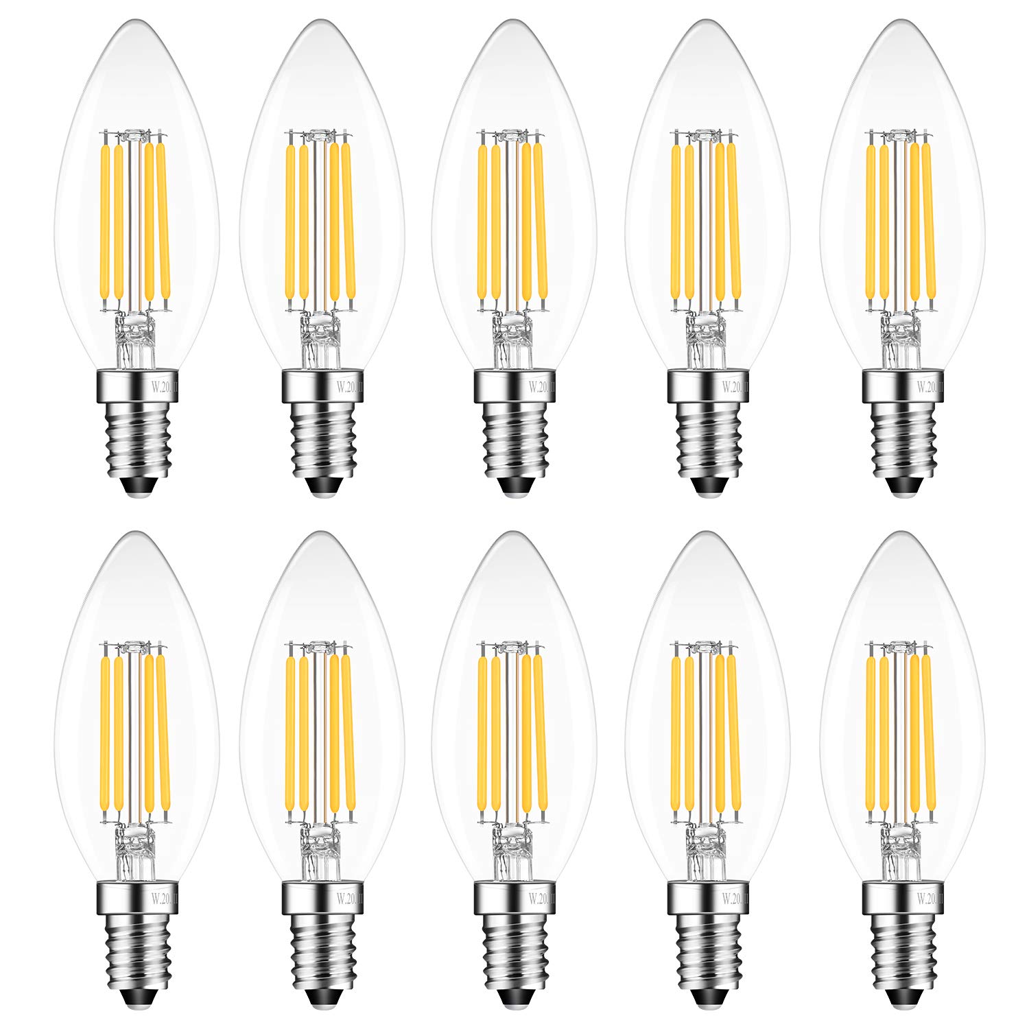 Bingshion White/Light E14 Dimmable 4W Led Candle Bulbs, 40W Incandescent Bulb Equivalent, 2700K Warm 400Lm, C35 Led Bulbs, Pack Of 10