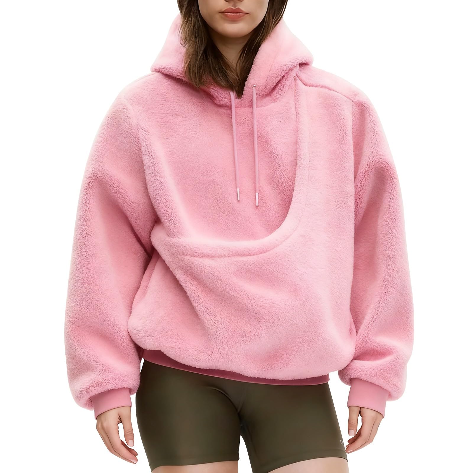 Generico Felpe Donna con Cappuccio Fleece Tinta Unita Manica Lunga Casual | Sweatshirt Con Tasche E Coulisse Hoodie Morbida E Confortevole Pullover Top Da Primavera Autunno Tempo Libero Quotidiano