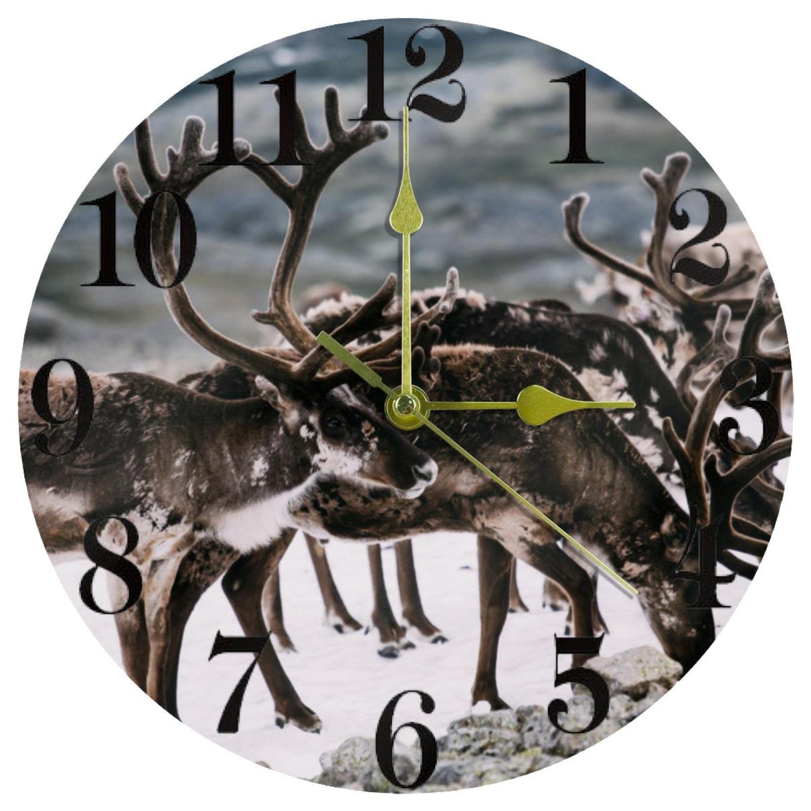 Horloge murale ronde au design de cerf raffiné avec cadran quartz de 25cm