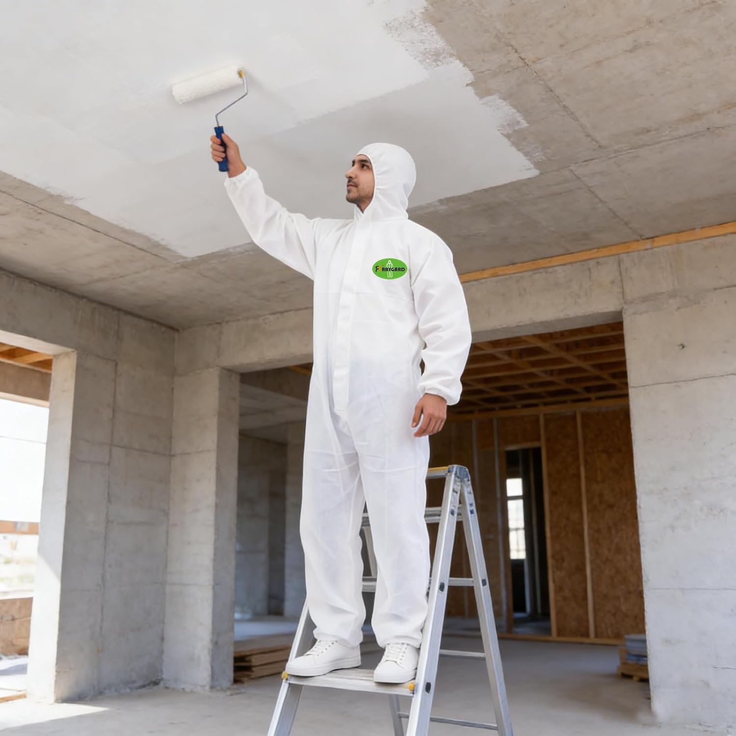 Painting Protective Suit, SMS Full Body Hazmat Suits Coveralls with Hood and Elastic Wrists for Mechanic Work - Image 6