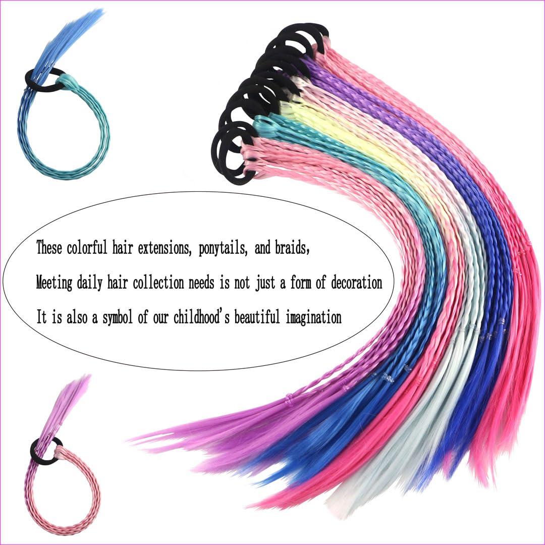 Extensiones de cabello trenzadas de colores con bandas de goma, trenzadas de arco iris, accesorios para el cabello para mujeres, niños, niñas, fiestas, cosplay, disfraces (12 unidades, estilo C)