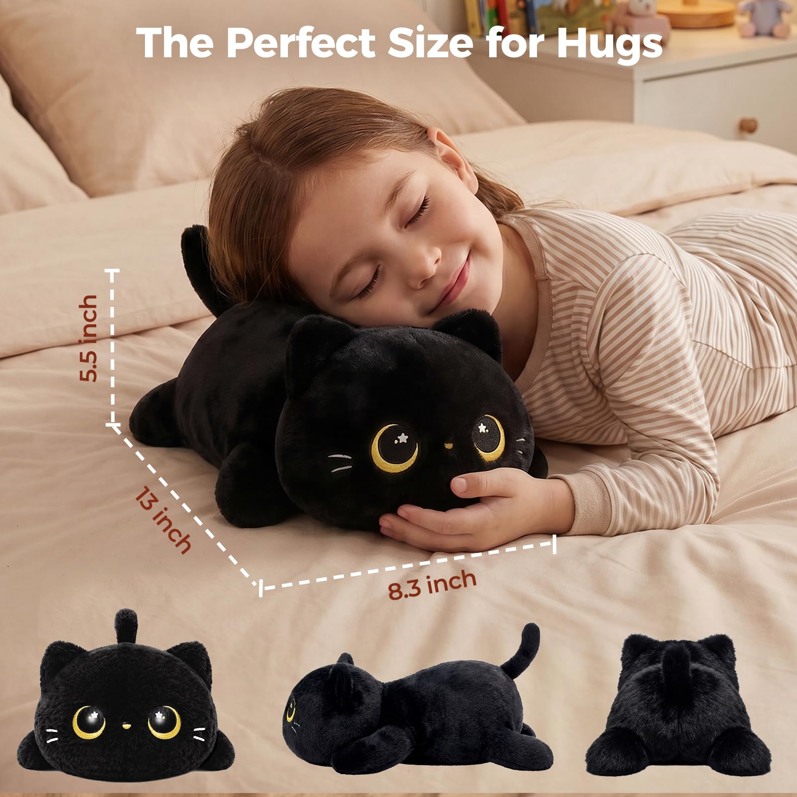 Mewaii Peluche Cuscino Kawaii Stitch Peluche Gatto Nero Giocattolo Abbraccio Animali di Peluche Natale Compleanno Regalo per Ragazze Ragazzi 33CM