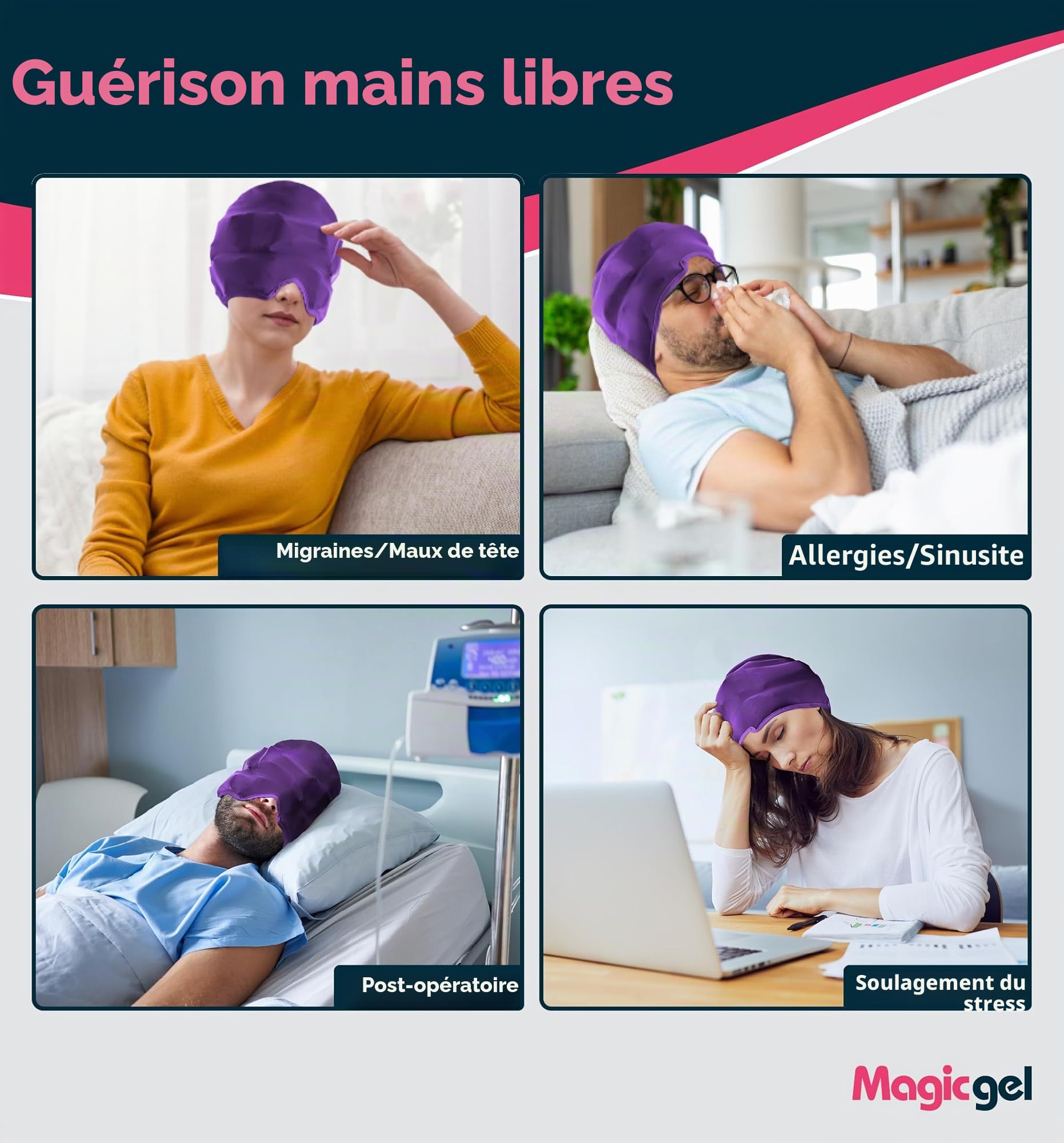 Casque de Soulagement pour Migraines Magic Gel | Soulagement Réel des Maux de Tête | Casque Original | Froid, Confortable, Sombre et Frais | Approuvé par les Médecins | (Violet)
