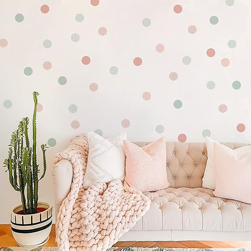 QUCHENG Calcomanías de pared bohemias con lunares para dormitorio de niños pequeños, calcomanías circulares extraíbles, decoración de guardería,