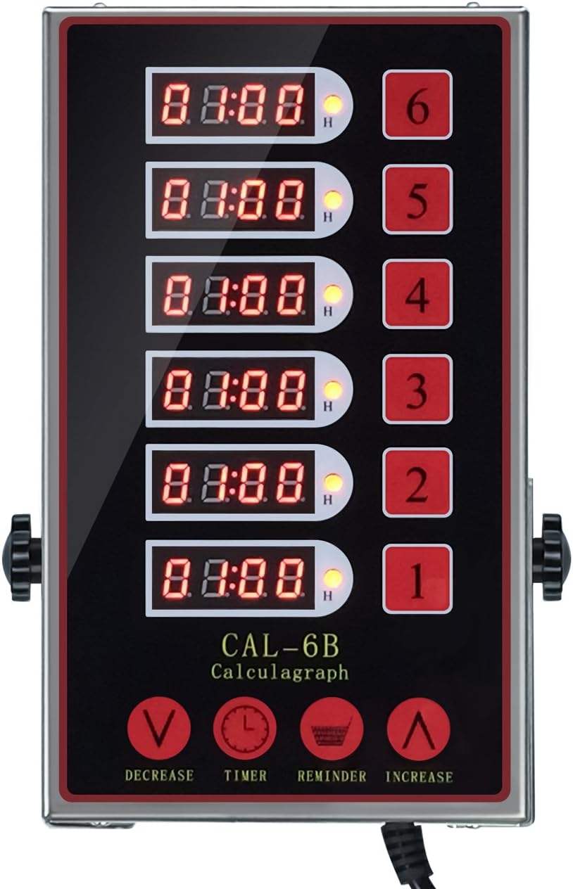 Precision Kitchen Timers for Cooking – 6 Channel Commercial Kitchen Timer Restaurant Kitchen Supplies – Stainless Steel Digital LED Chef Cooking Timer – Reminder Function, Loud Alarm, Black
