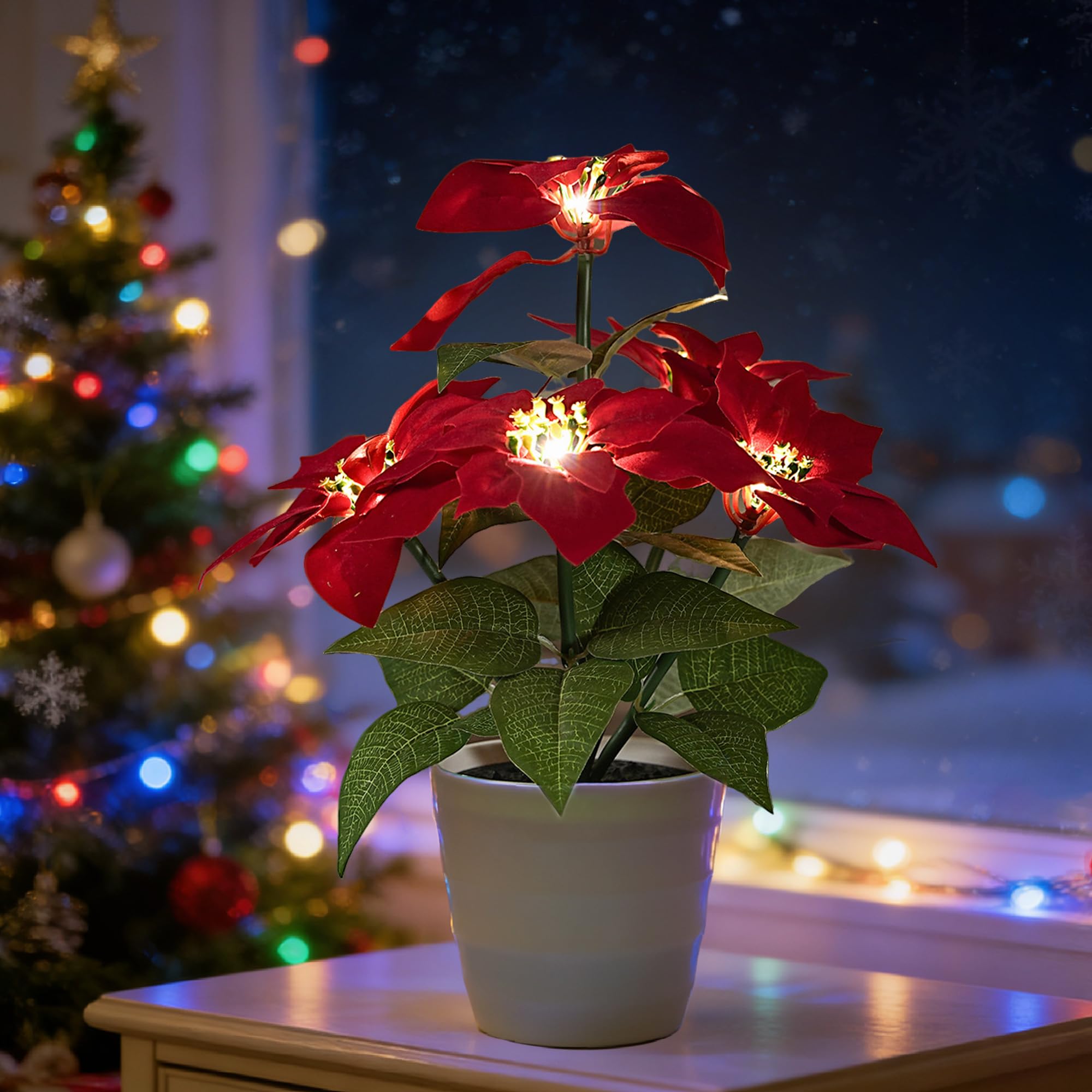 Artificial Christmas Flower Lamp Night Light, Battery Powered for Christmas Bedroom Bar Coffee Shop Decor, Gifts for Women Mom Grandma Girlfriend Birthday Christmas Valentines Mothers Day